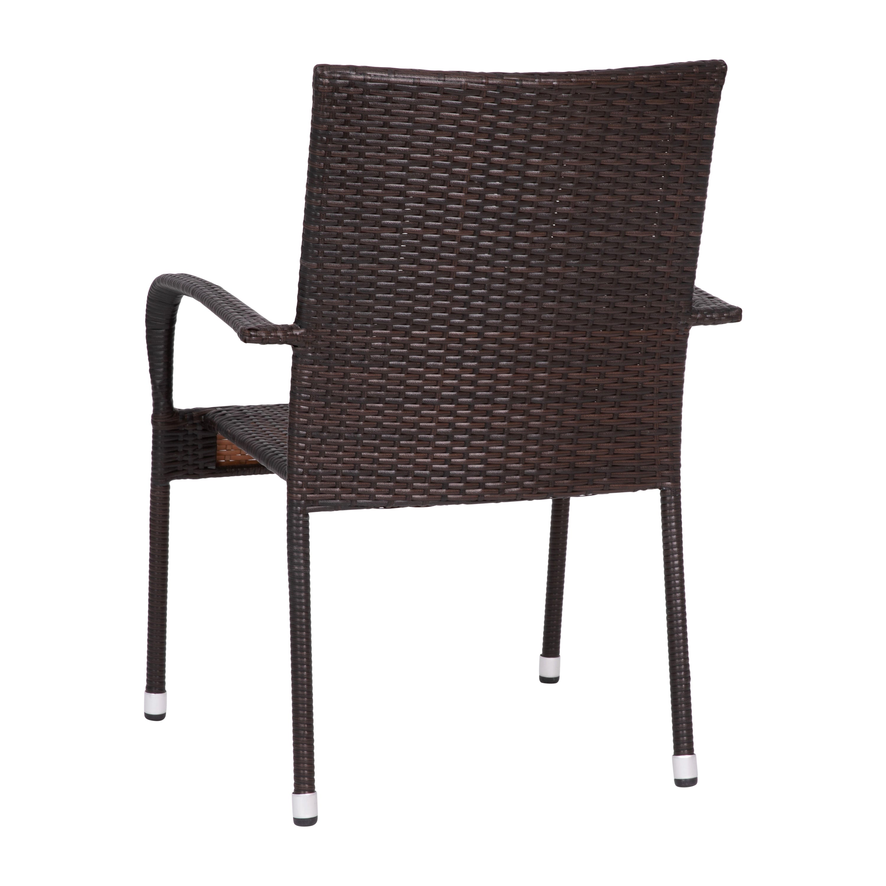 Maxim Set of 2 Stackable Indoor/Outdoor Wicker Dining Chairs with Arms - Fade & Weather-Resistant Steel Frames - Espresso