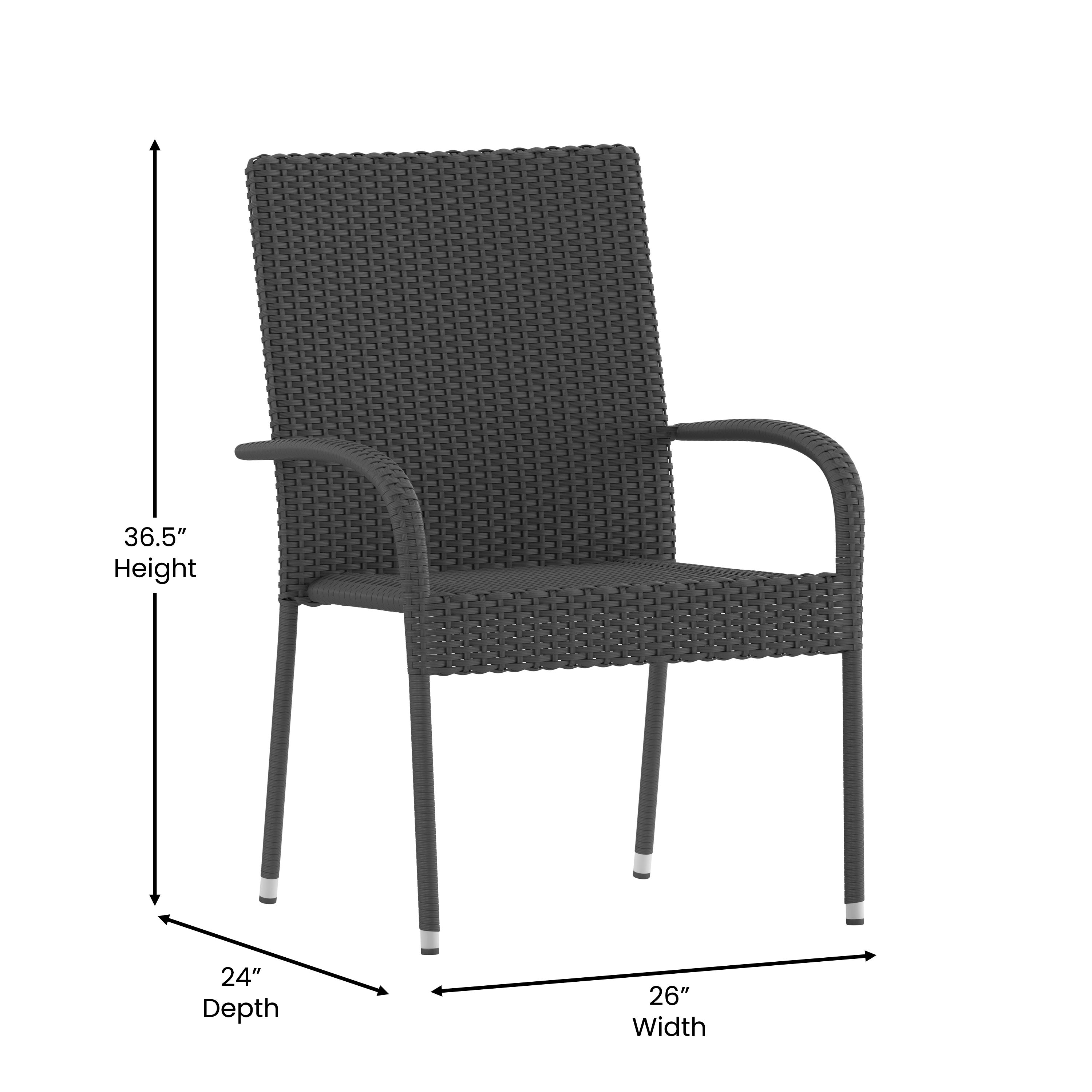 Maxim Set of 2 Stackable Indoor/Outdoor Wicker Dining Chairs with Arms - Fade & Weather-Resistant Steel Frames - Gray