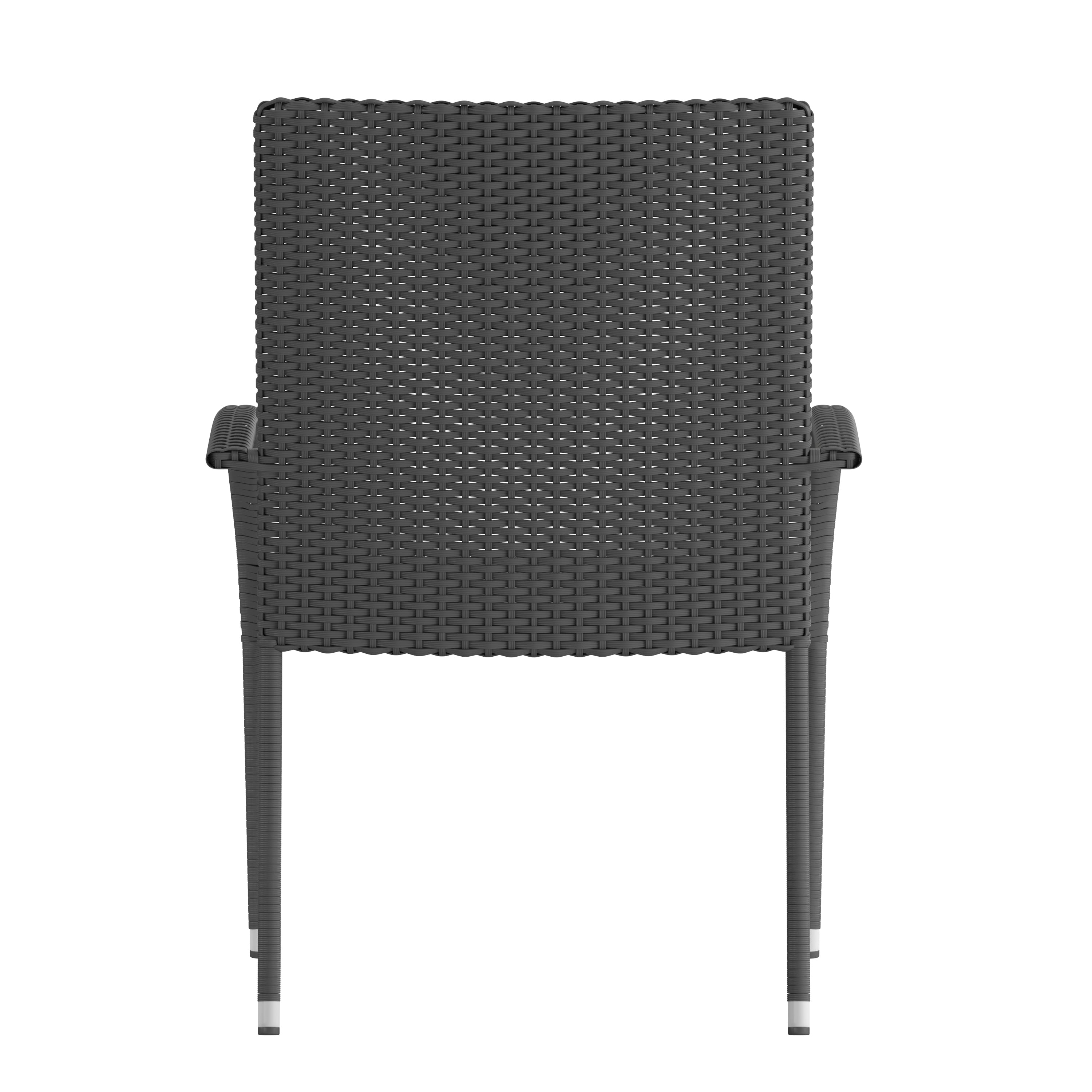 Maxim Set of 2 Stackable Indoor/Outdoor Wicker Dining Chairs with Arms - Fade & Weather-Resistant Steel Frames - Gray