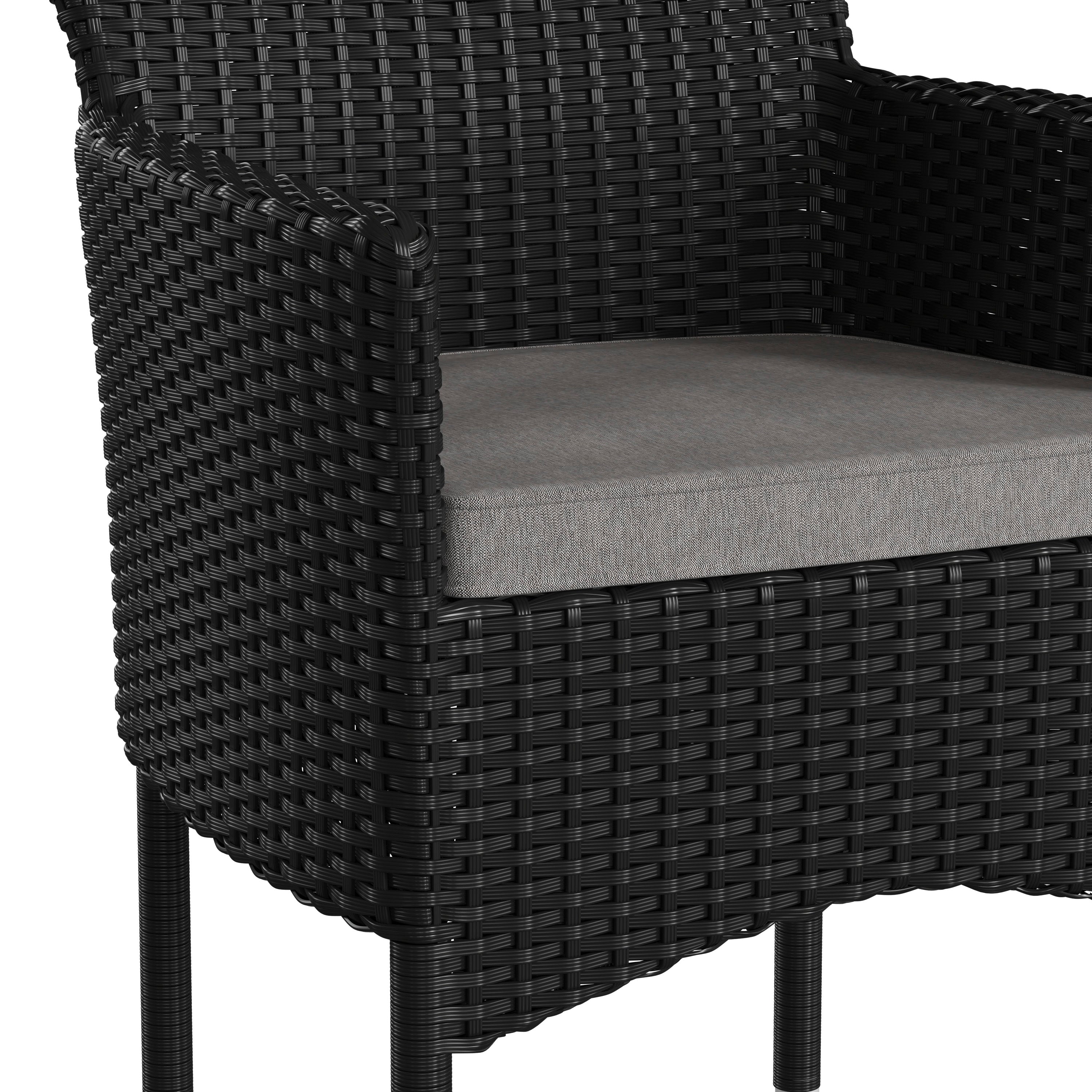 Maxim Modern Black Wicker Patio Armchairs for Deck or Backyard, Fade and Weather-Resistant Frames and Gray Cushions-Set of 2