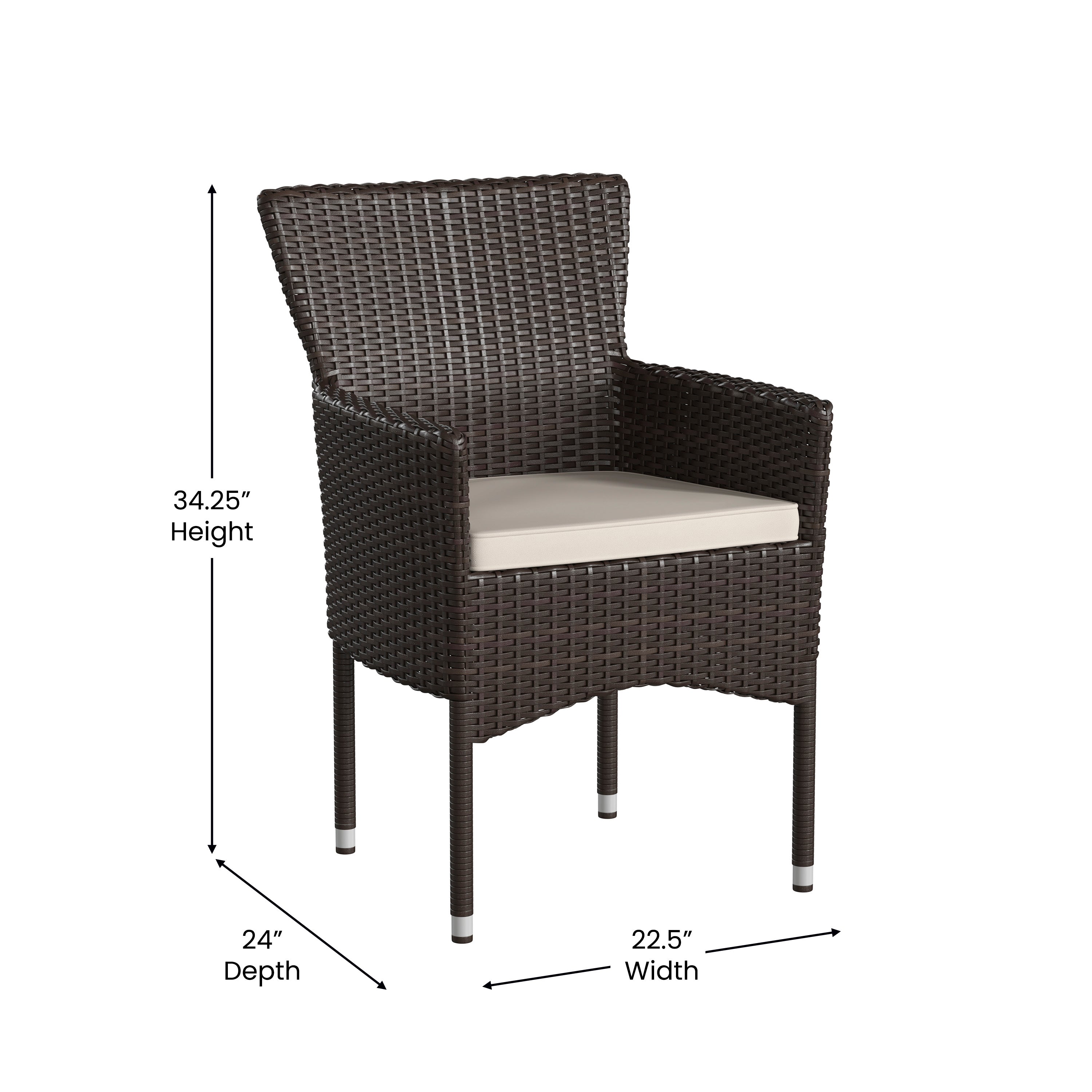 Maxim Modern Espresso Wicker Patio Armchairs for Deck or Backyard, Fade and Weather-Resistant Frames and Cream Cushions-Set of 2