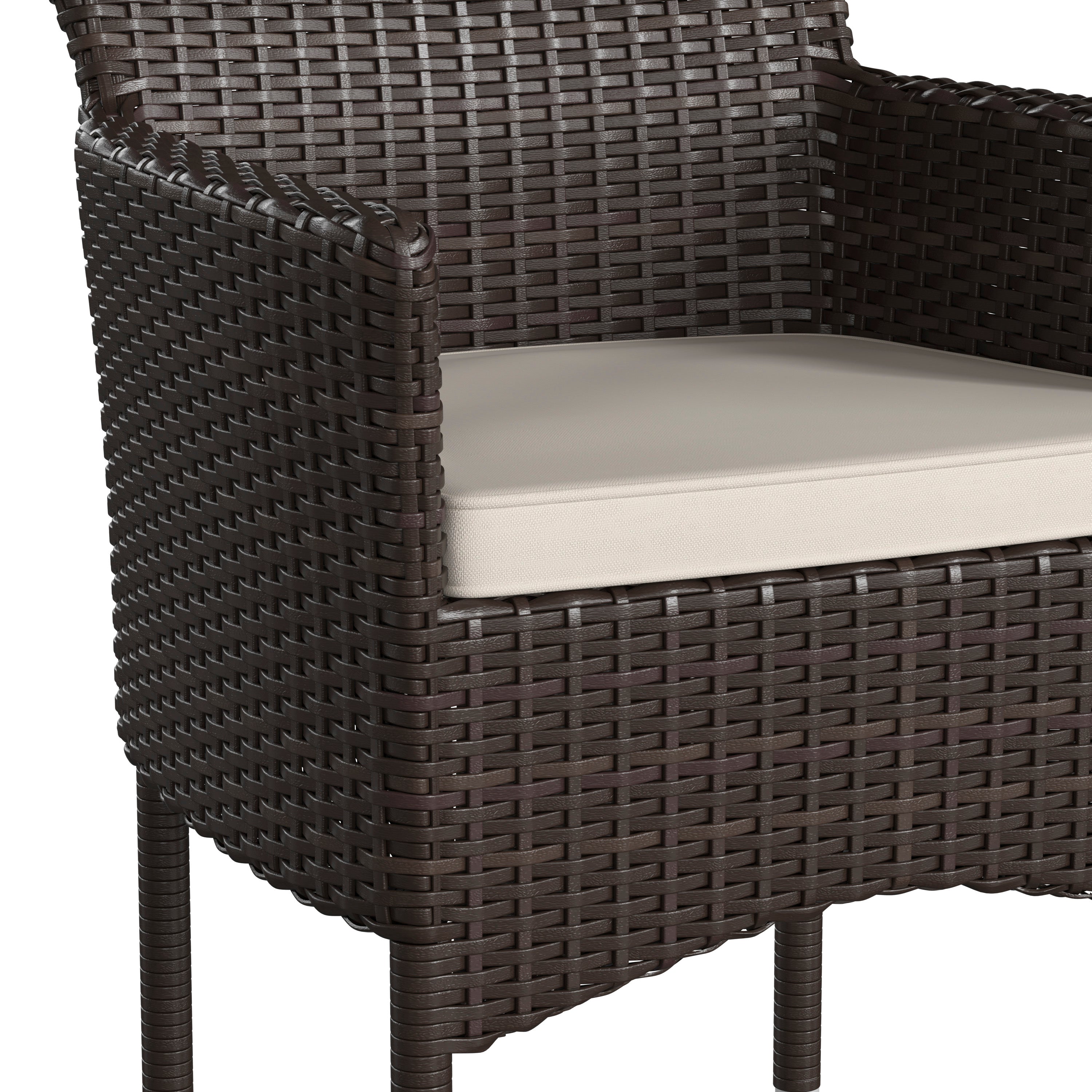 Maxim Modern Espresso Wicker Patio Armchairs for Deck or Backyard, Fade and Weather-Resistant Frames and Cream Cushions-Set of 2