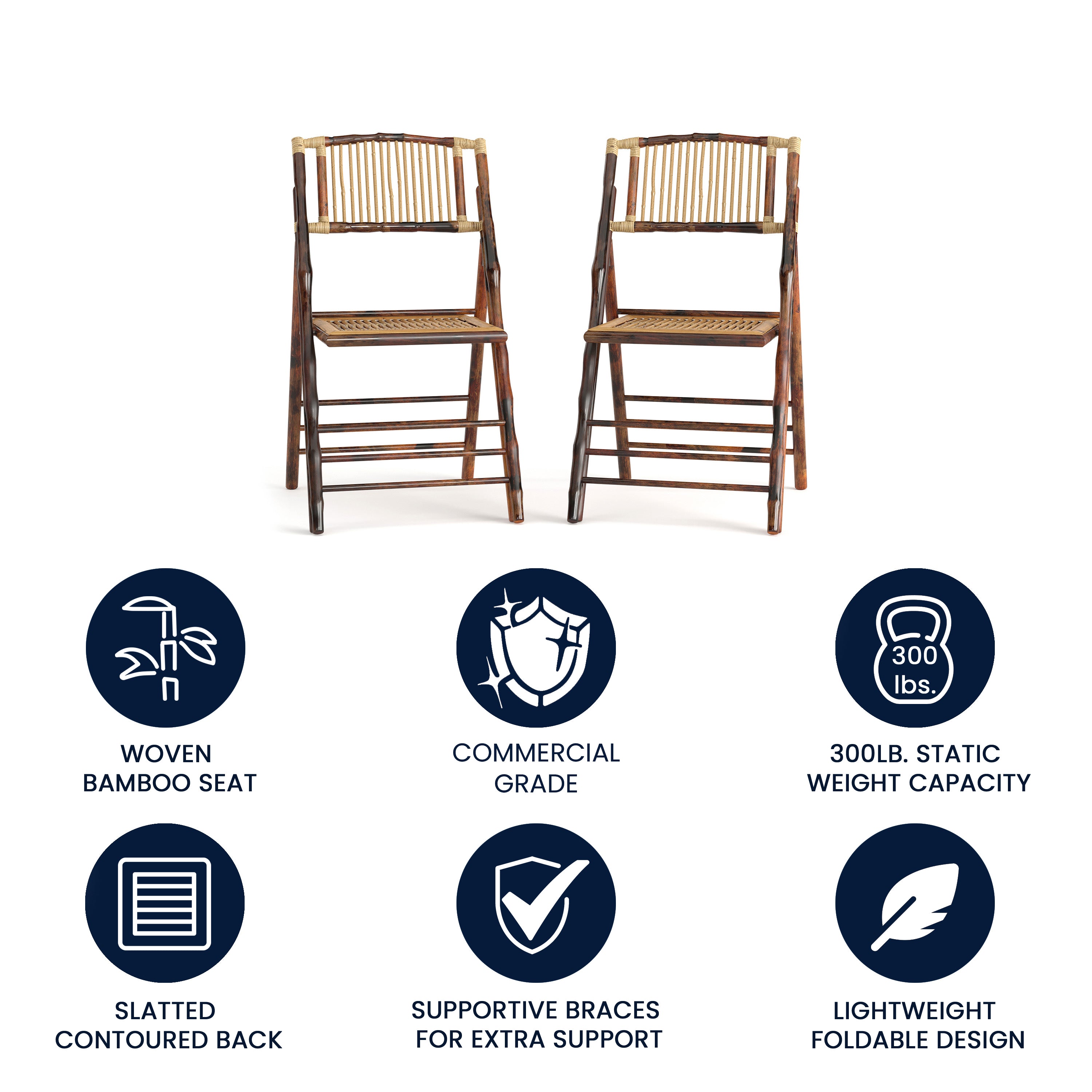Bamboo Folding Chairs | Set of 2 Bamboo Wood Folding Chairs
