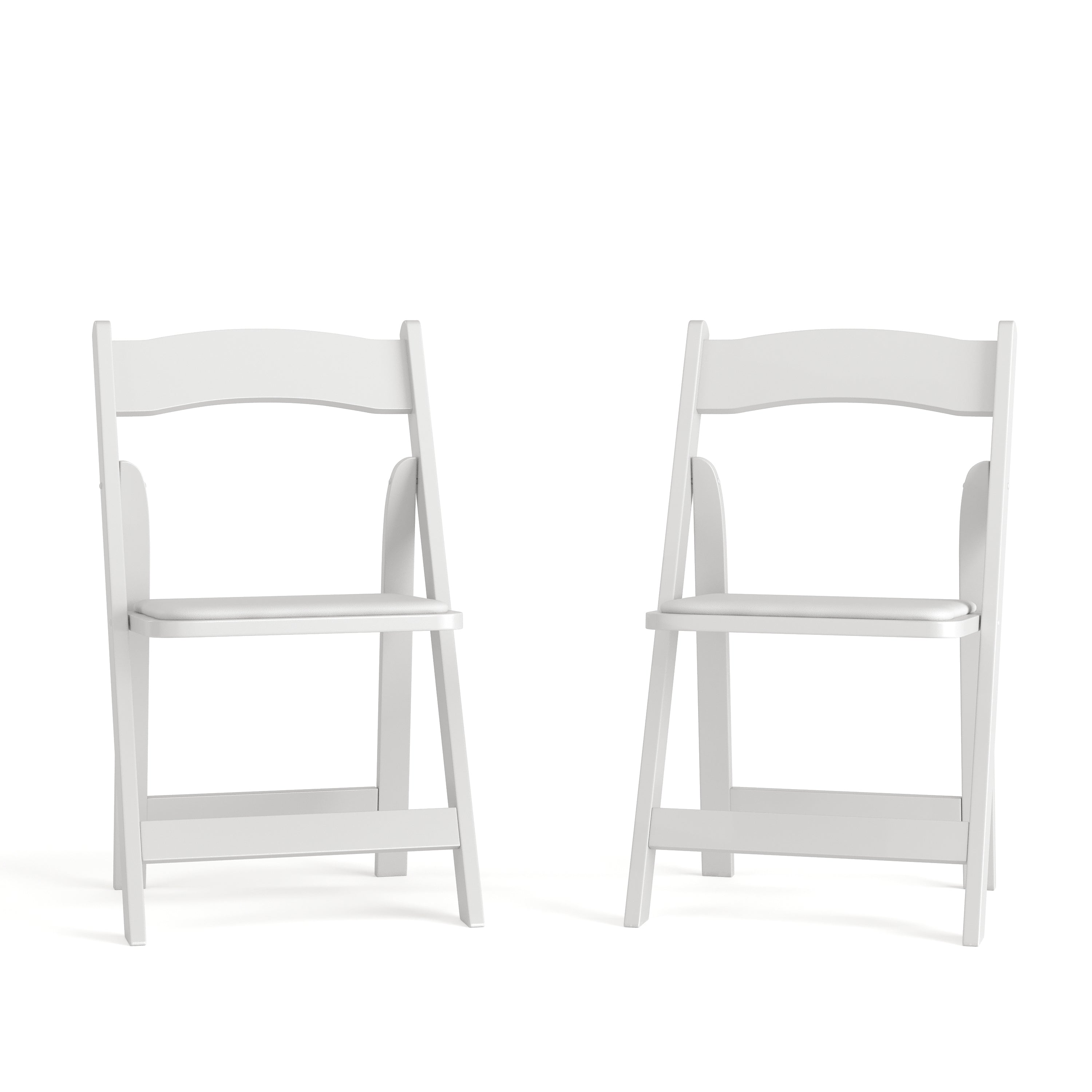 2 Pack HERCULES Series White Wood Folding Chair with Vinyl Padded Seat