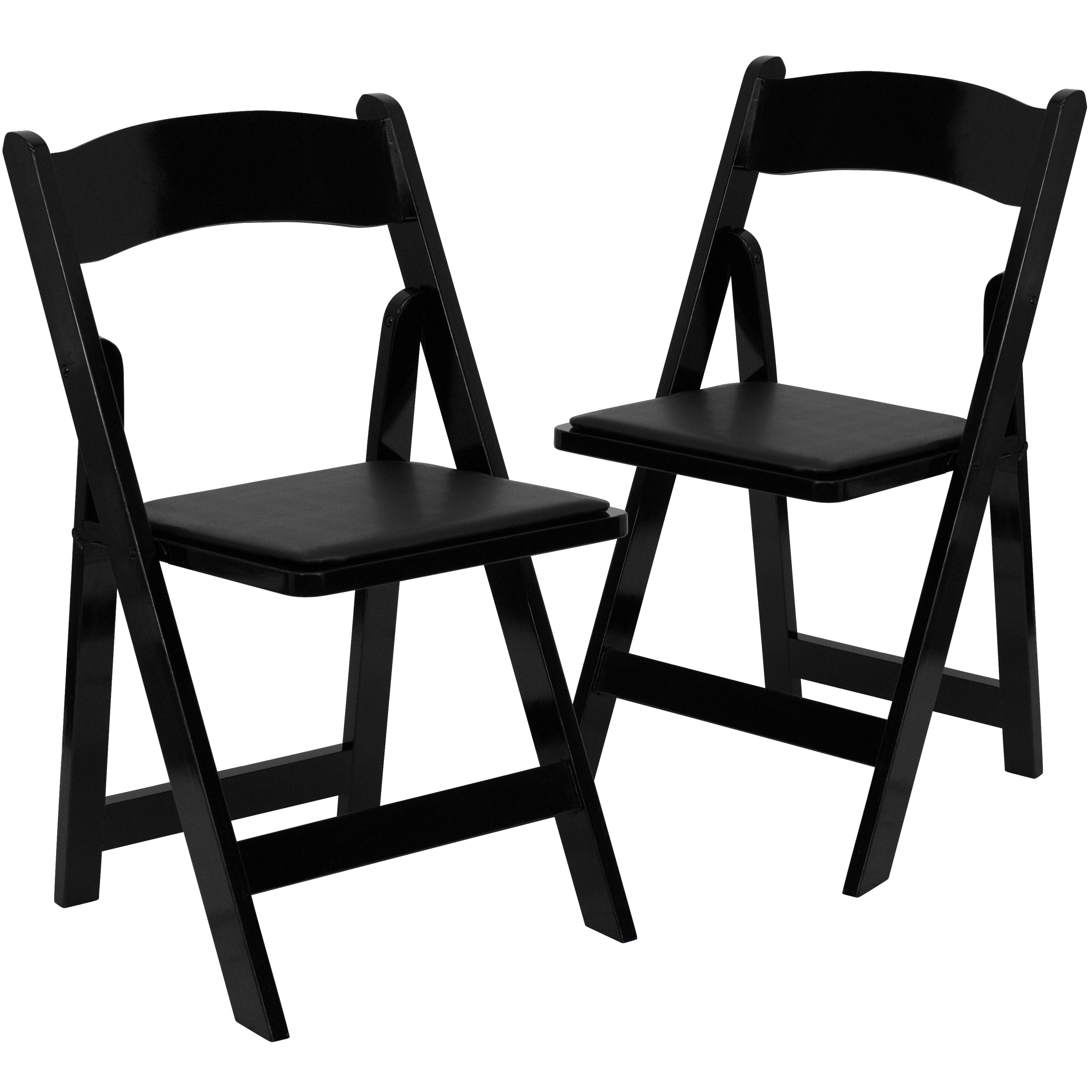 2 Pack HERCULES Series Black Wood Folding Chair with Vinyl Padded Seat