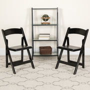 2 Pack HERCULES Series Black Wood Folding Chair with Vinyl Padded Seat
