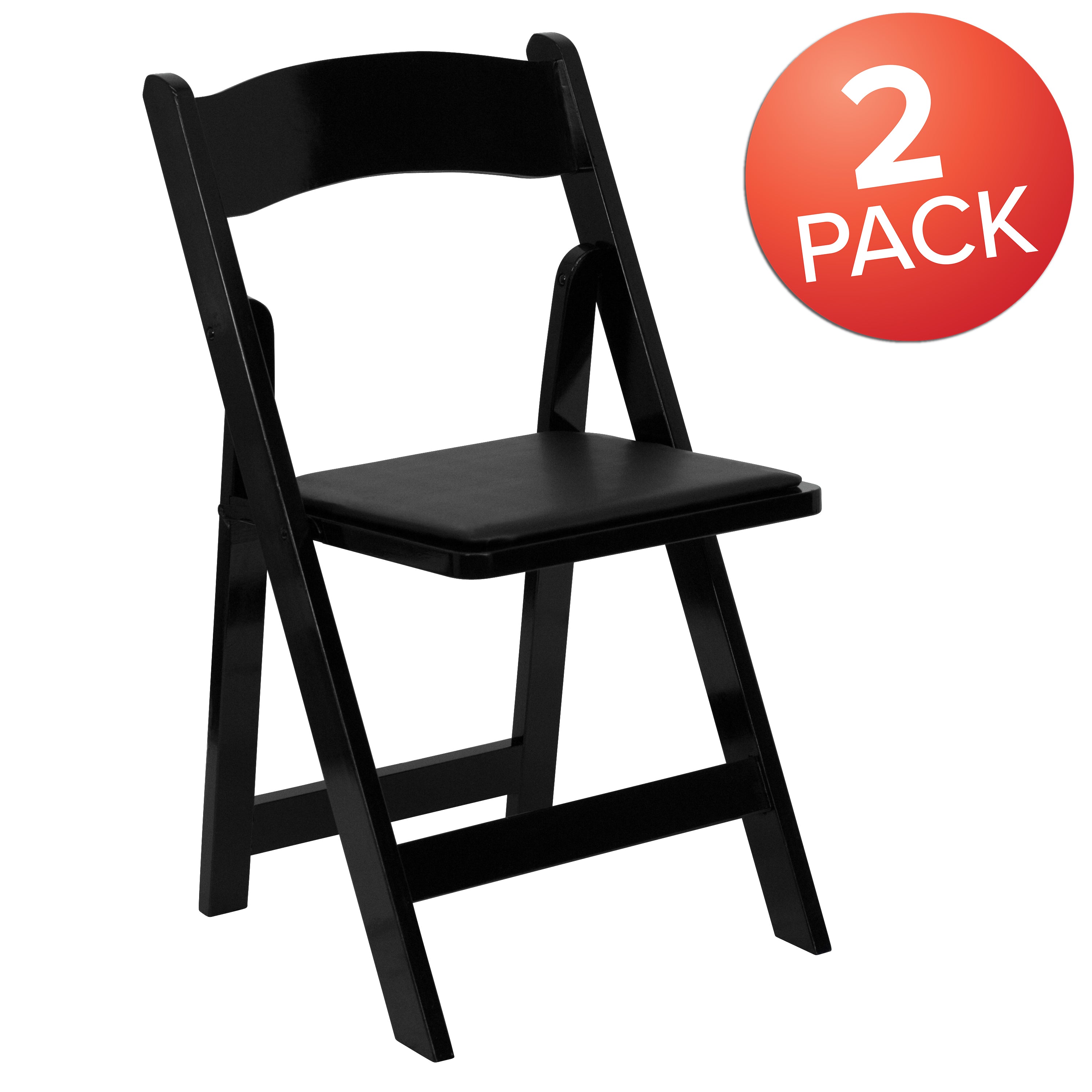 2 Pack HERCULES Series Black Wood Folding Chair with Vinyl Padded Seat