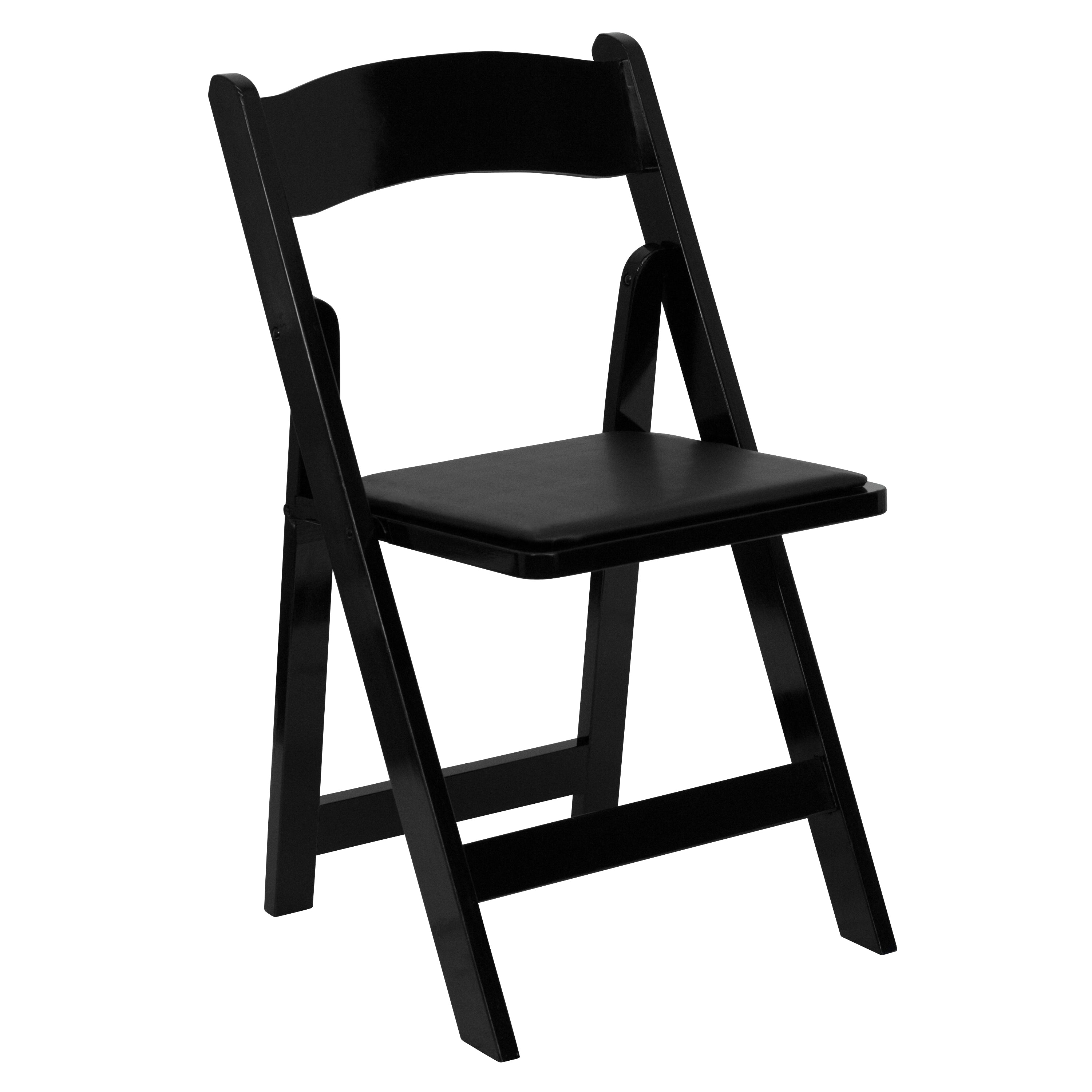 2 Pack HERCULES Series Black Wood Folding Chair with Vinyl Padded Seat
