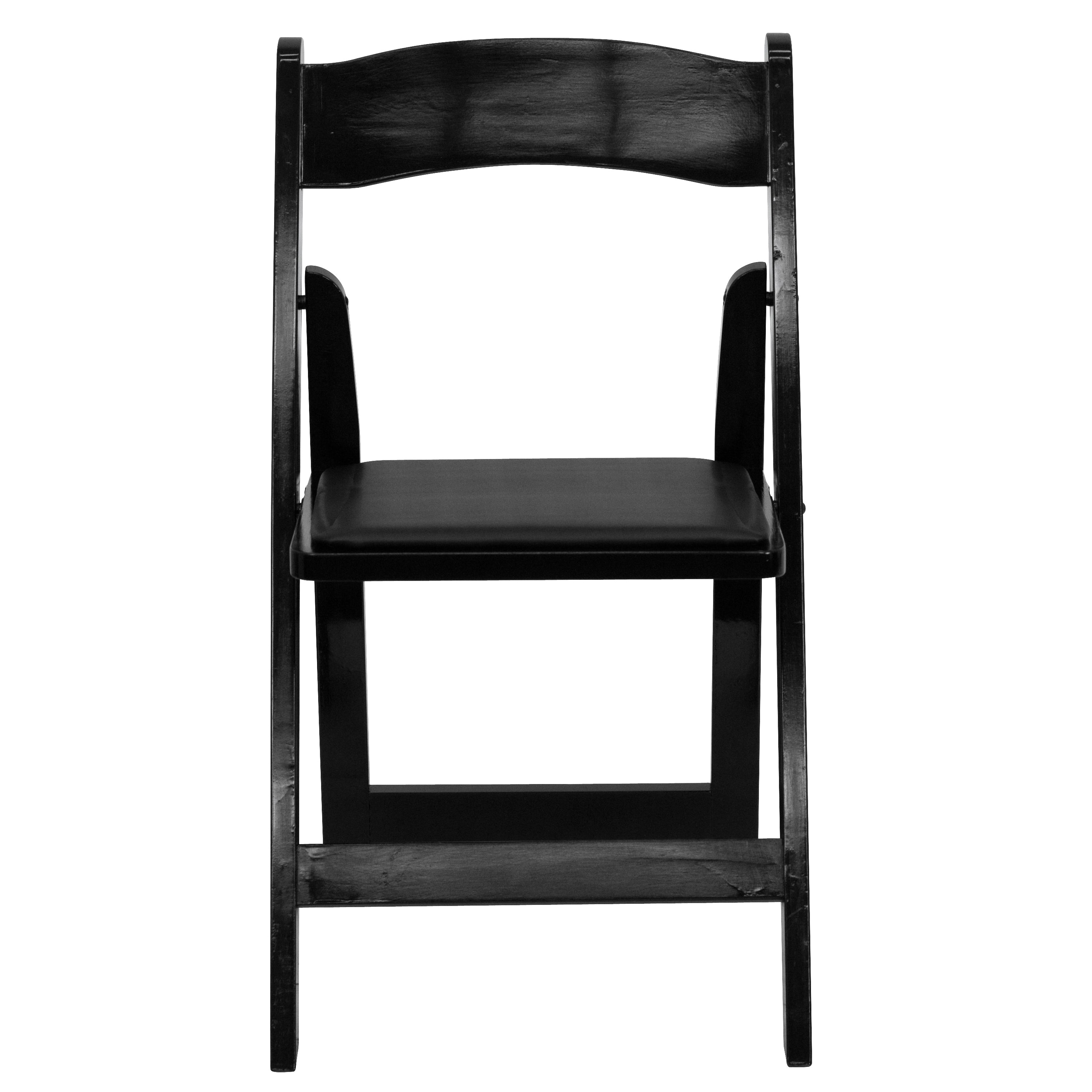 2 Pack HERCULES Series Black Wood Folding Chair with Vinyl Padded Seat