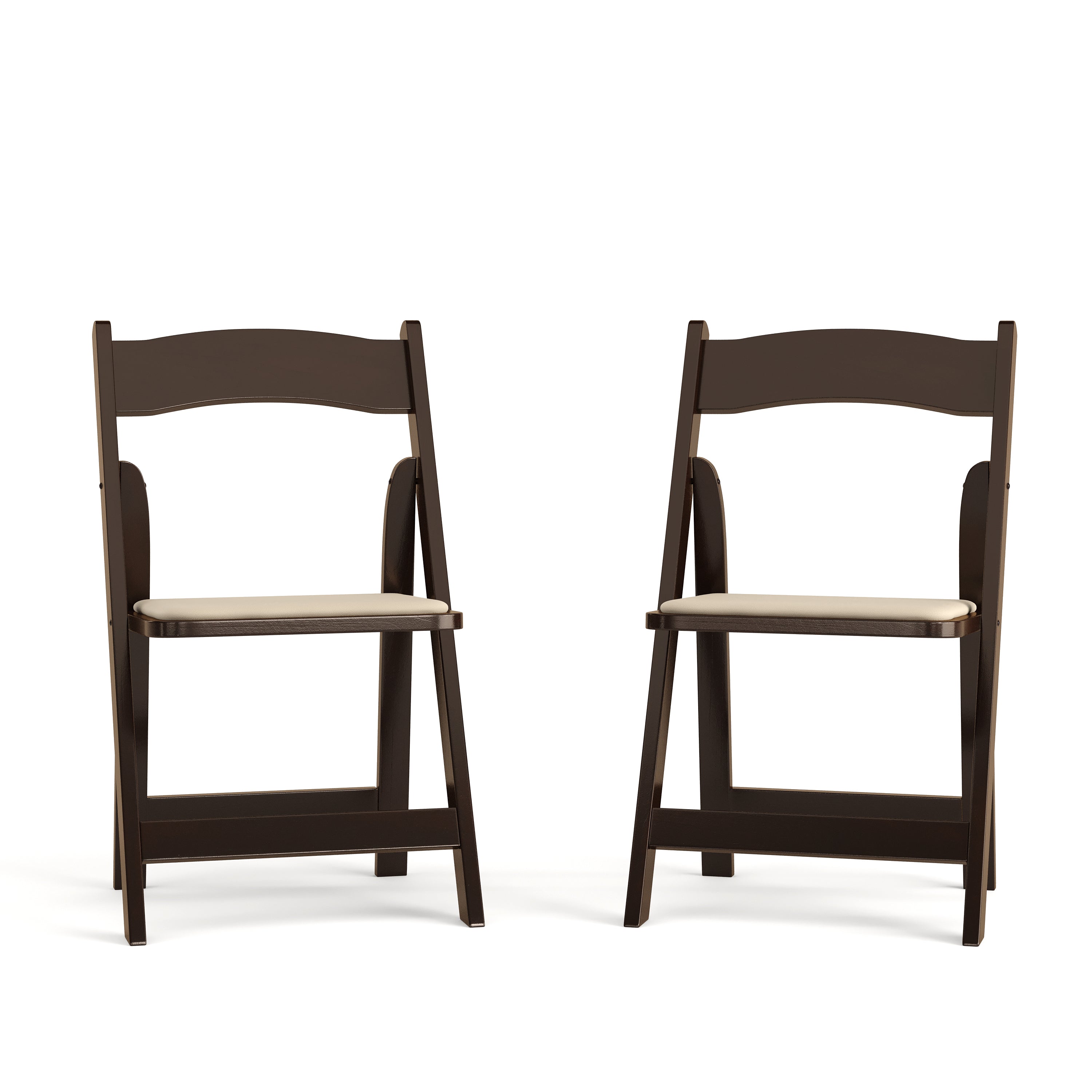 2 Pack HERCULES Series Fruitwood Wood Folding Chair with Vinyl Padded Seat