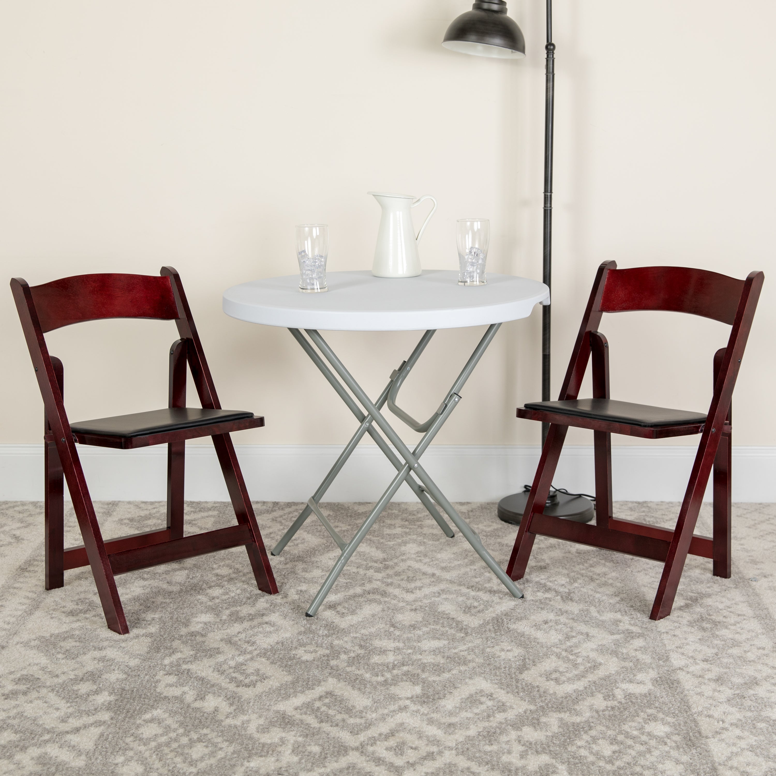 2 Pack HERCULES Series Mahogany Wood Folding Chair with Vinyl Padded Seat