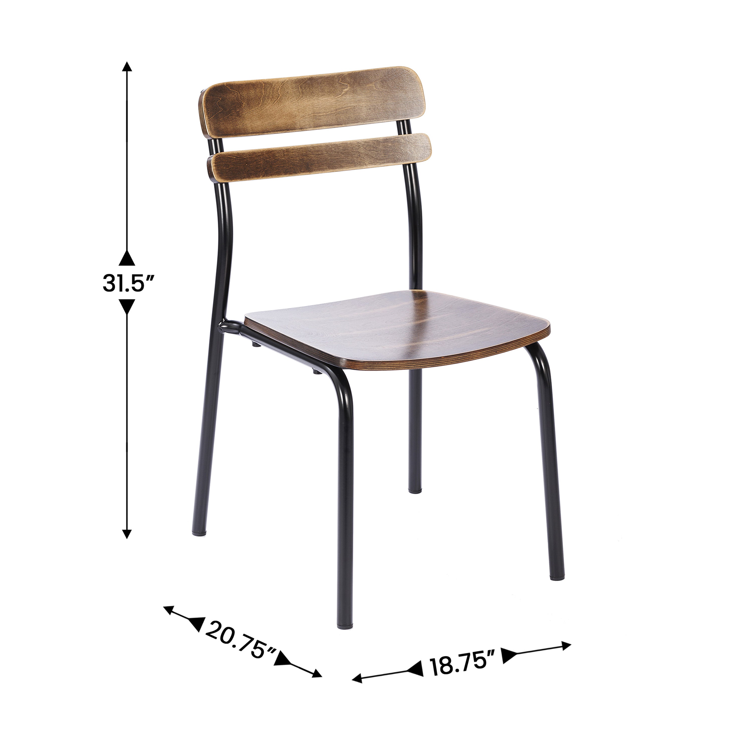2 Pack Cyprus Commercial Grade Solid Wood Dining Chairs with Black Metal Frames and Antique Copper Finish