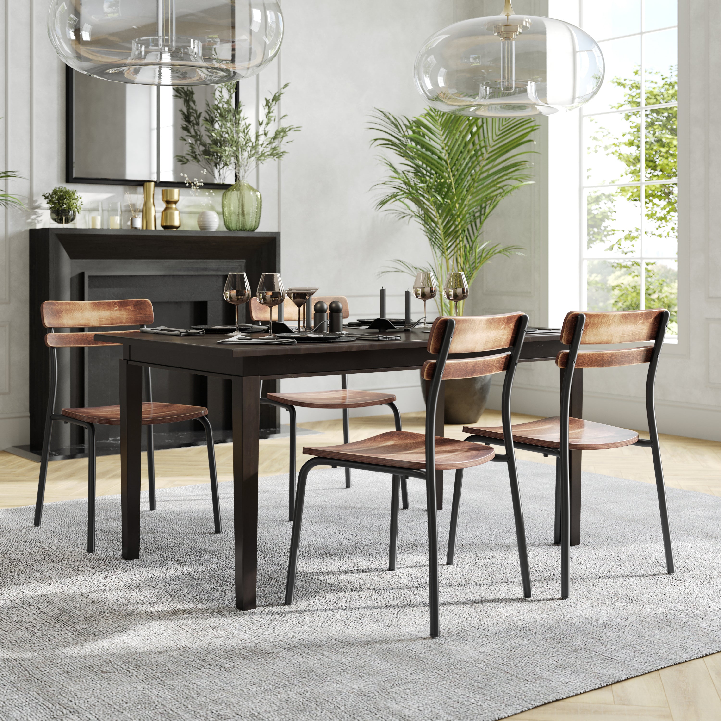 2 Pack Cyprus Commercial Grade Solid Wood Dining Chairs with Black Metal Frames and Antique Copper Finish