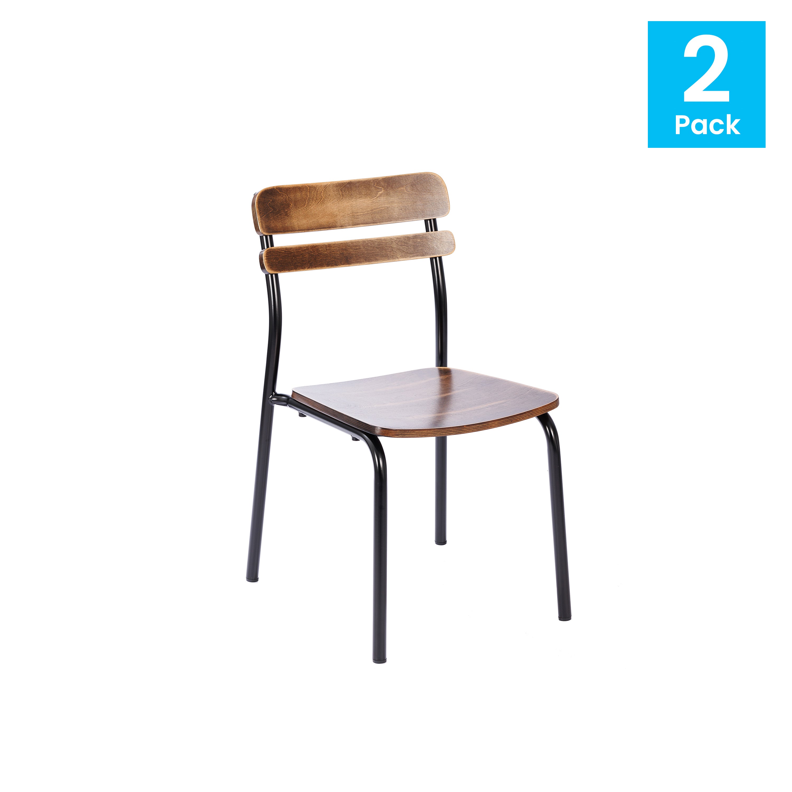 2 Pack Cyprus Commercial Grade Solid Wood Dining Chairs with Black Metal Frames and Antique Copper Finish