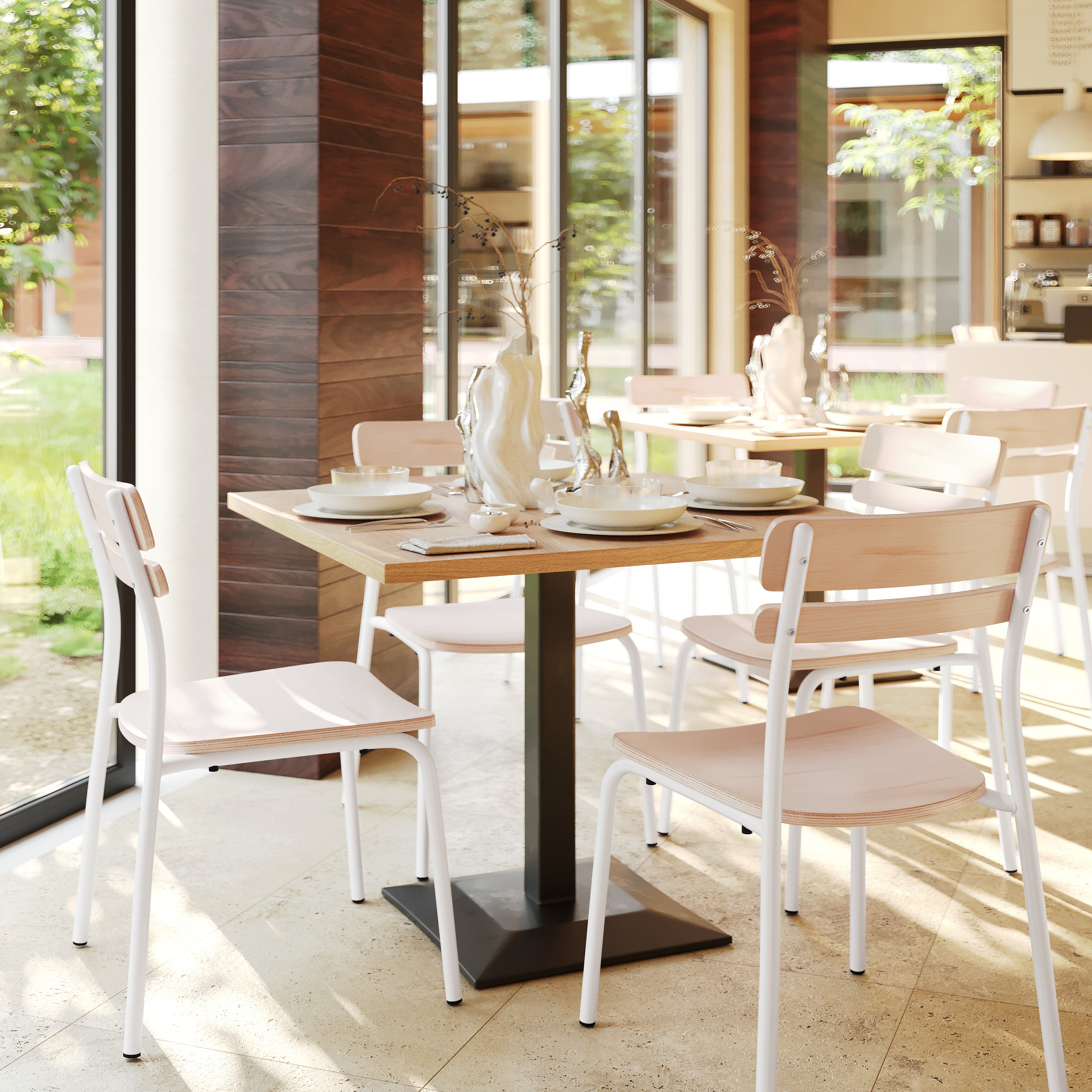 2 Pack Cyprus Commercial Grade Solid Wood Dining Chairs with White Metal Frames and Antique White Finish