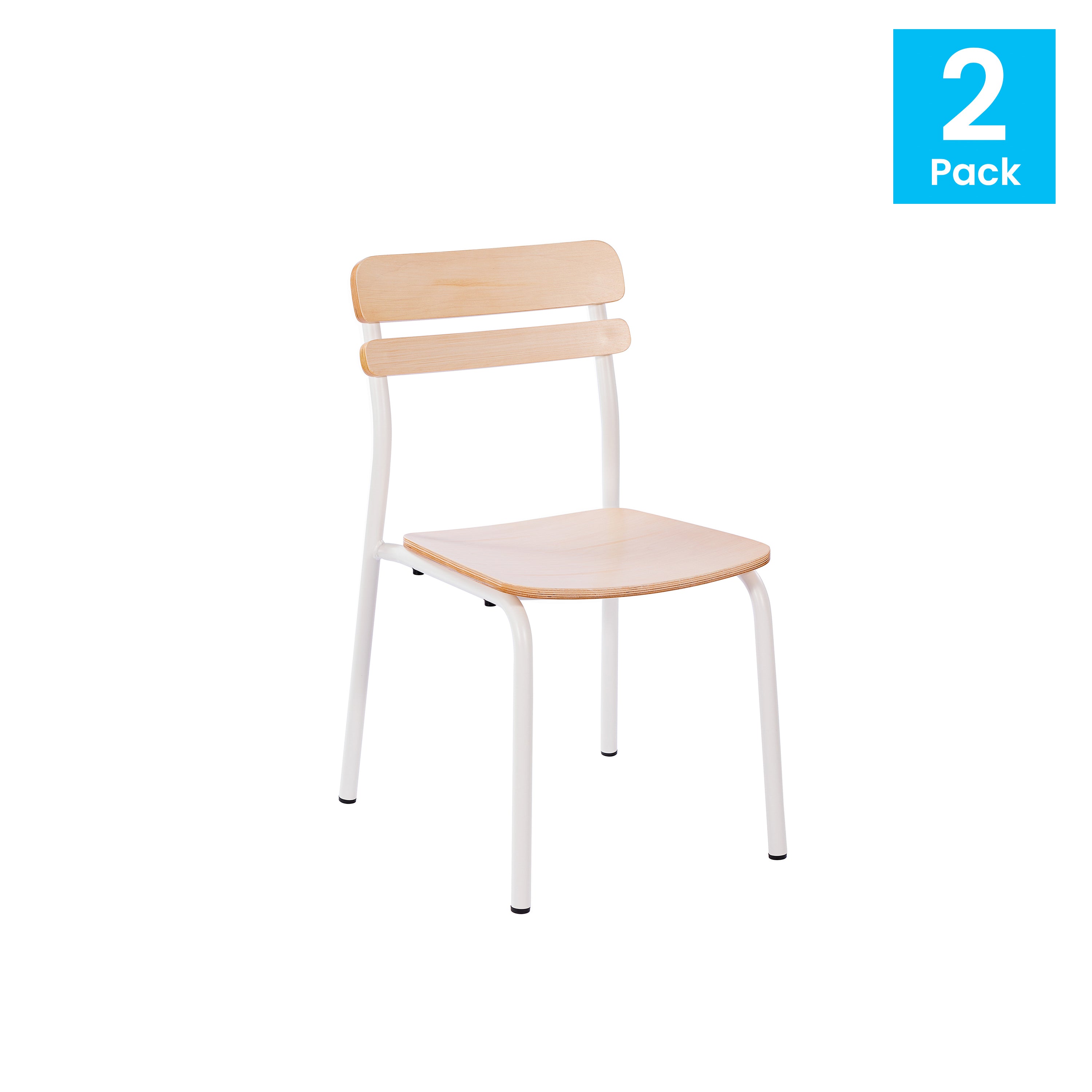 2 Pack Cyprus Commercial Grade Solid Wood Dining Chairs with White Metal Frames and Antique White Finish