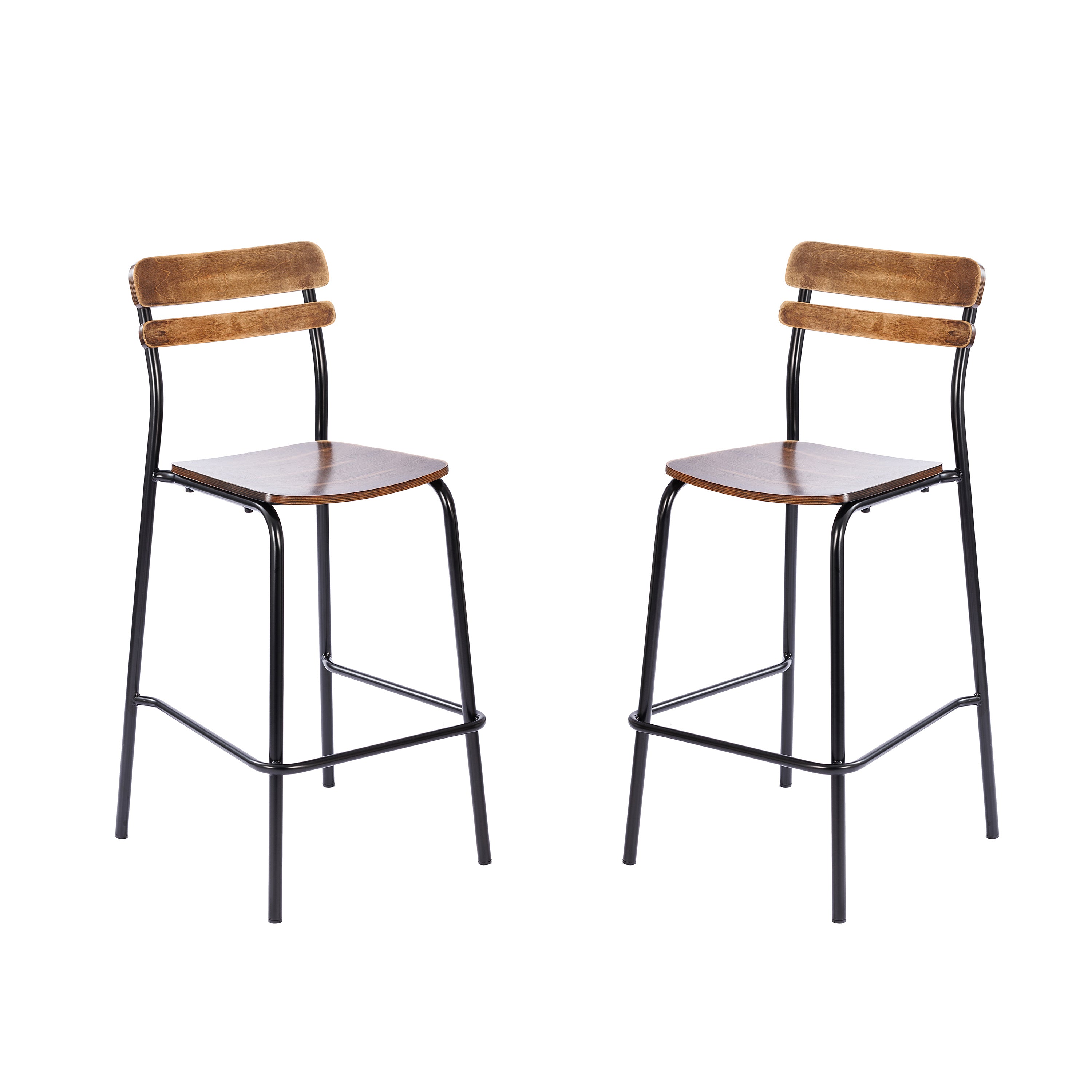 2 Pack Cyprus Commercial Grade Solid Wood Bar Stools with Black Metal Frames and Antique Copper Finish