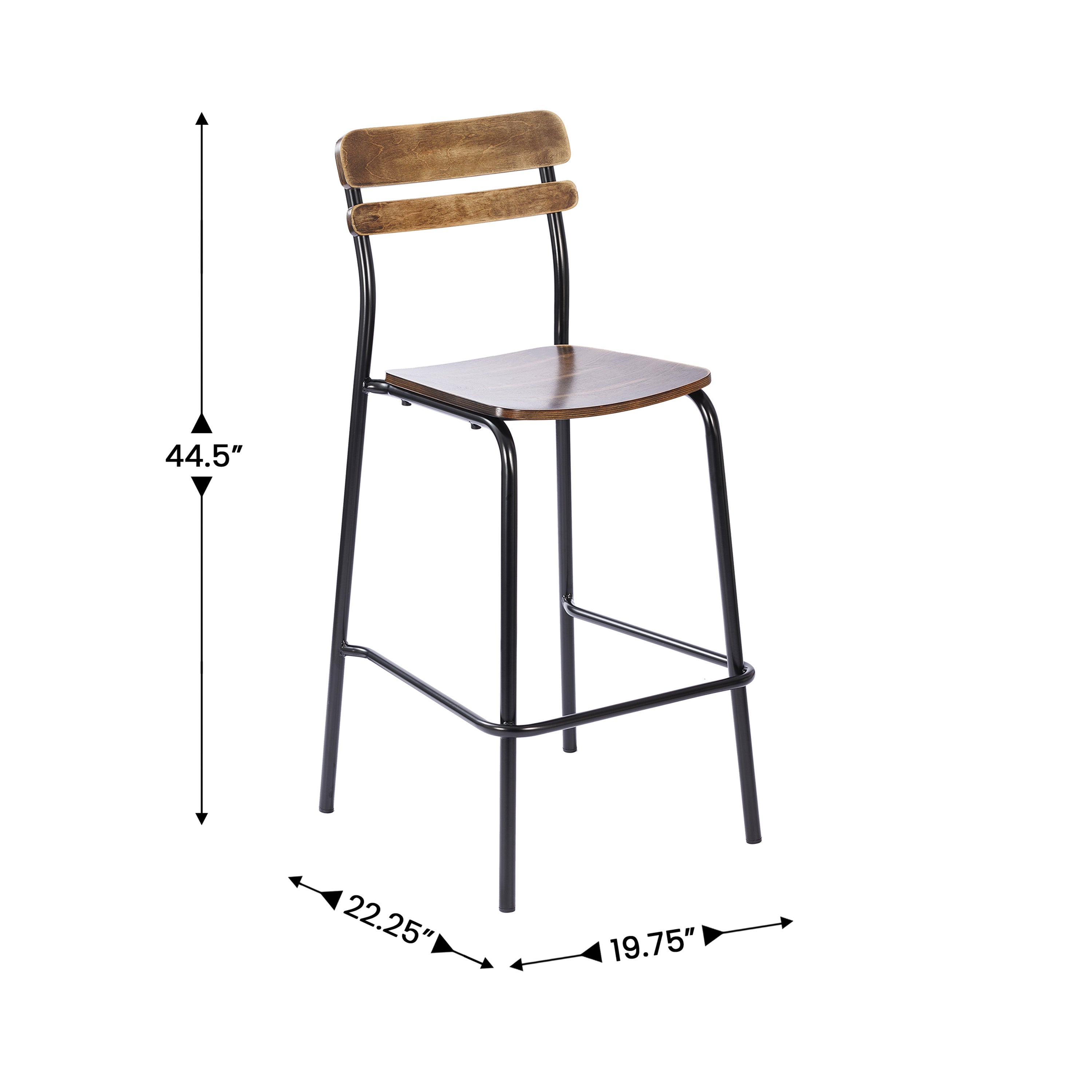 2 Pack Cyprus Commercial Grade Solid Wood Bar Stools with Black Metal Frames and Antique Copper Finish