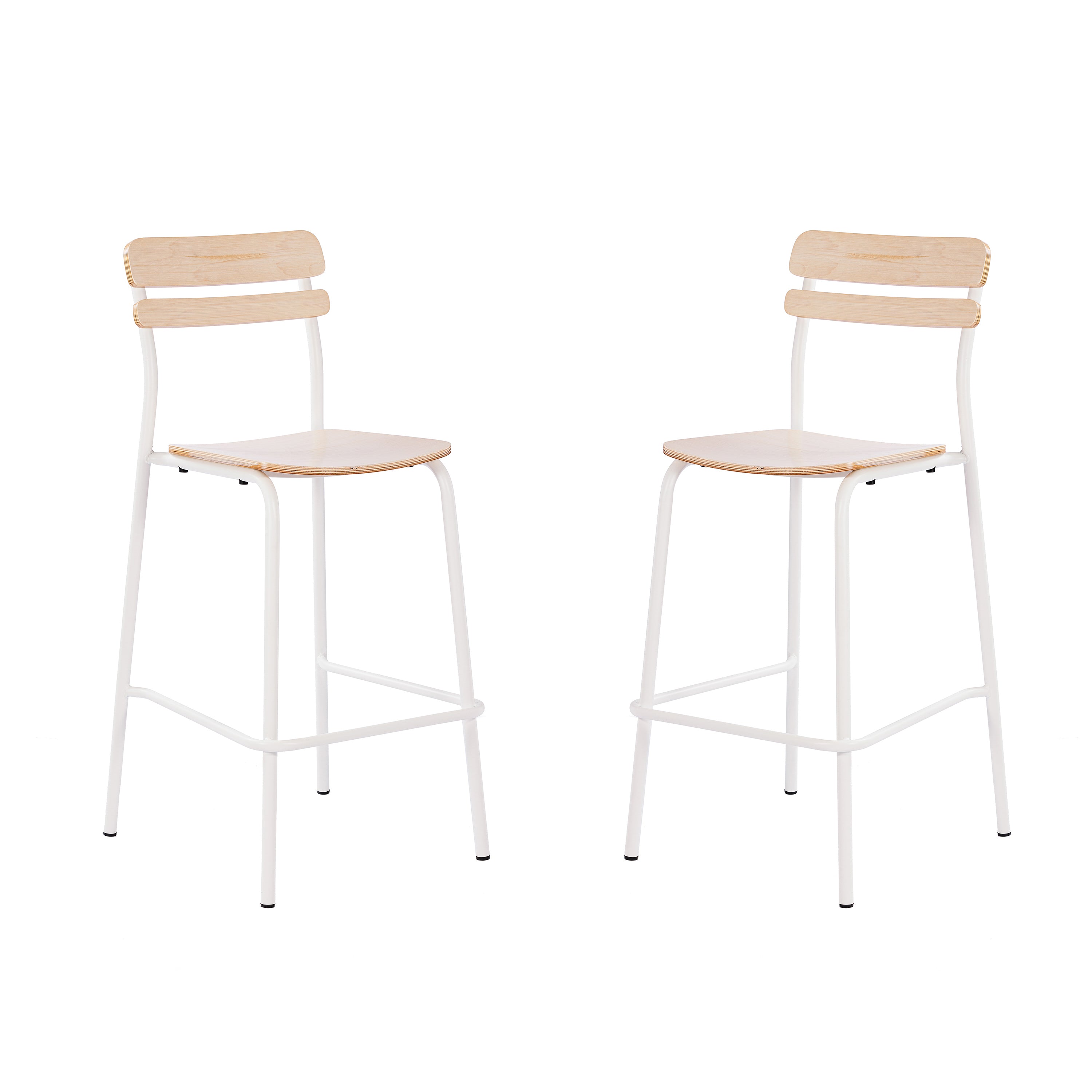 2 Pack Cyprus Commercial Grade Solid Wood Bar Stools with White Metal Frames and Antique White Finish