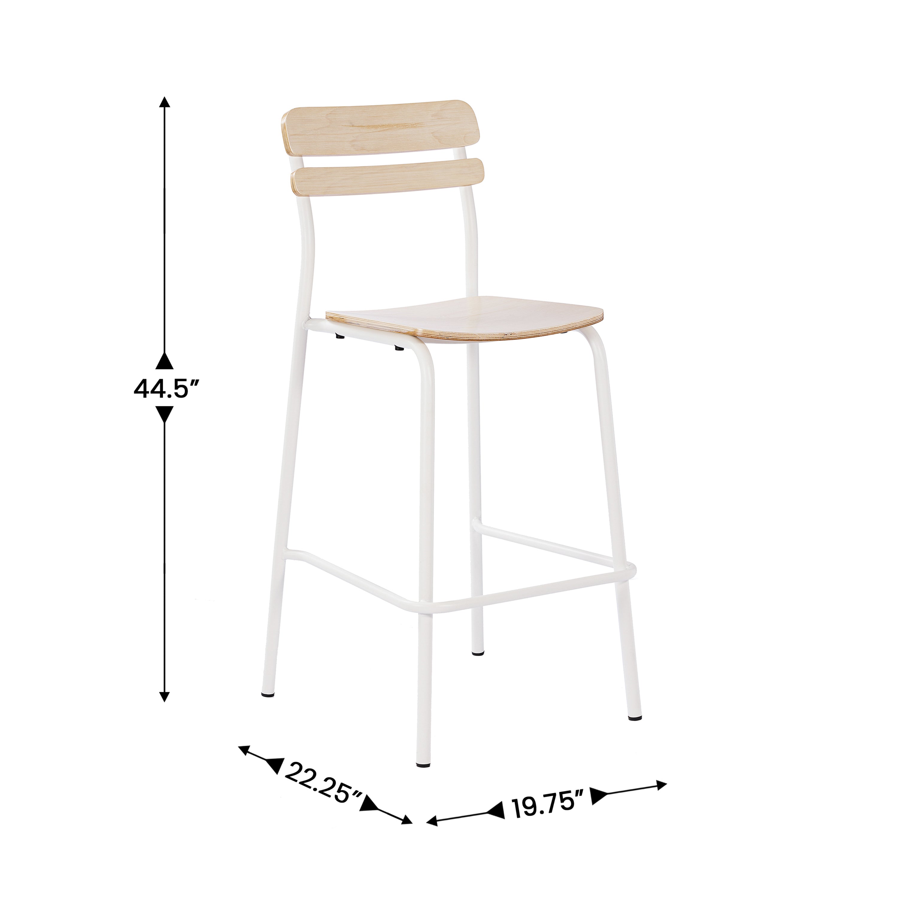 2 Pack Cyprus Commercial Grade Solid Wood Bar Stools with White Metal Frames and Antique White Finish