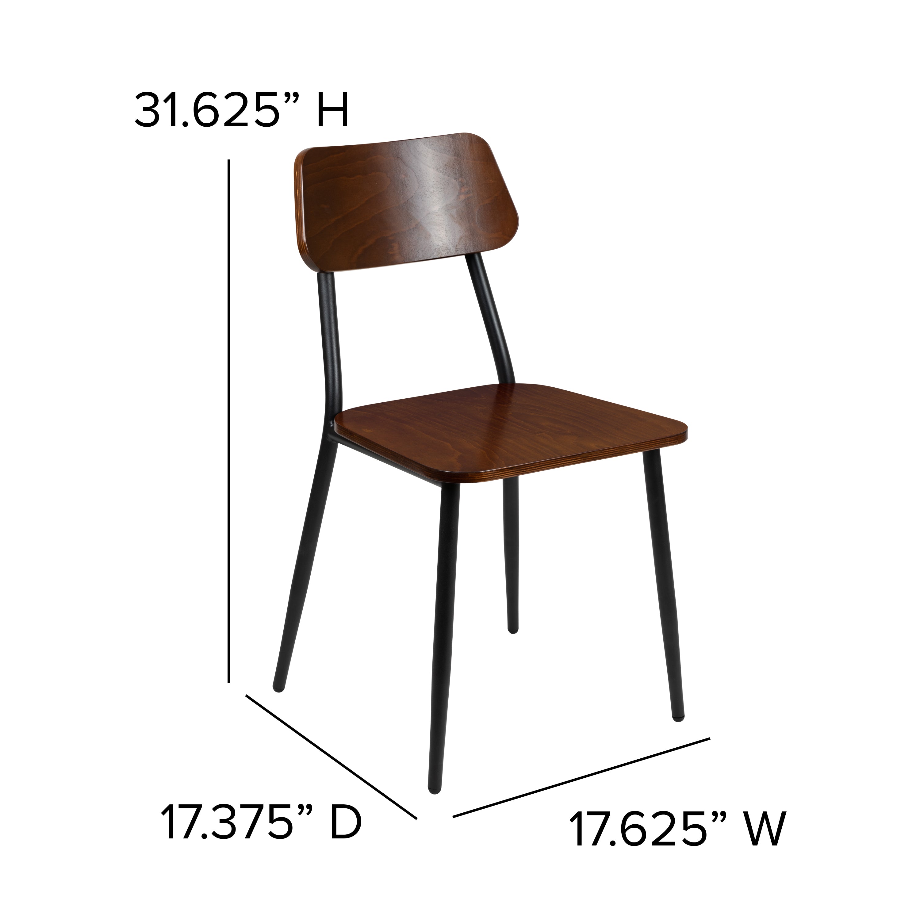Lincoln Industrial Dining Chair with Gunmetal Steel Frame and Rustic Wood Seat, Set of 2