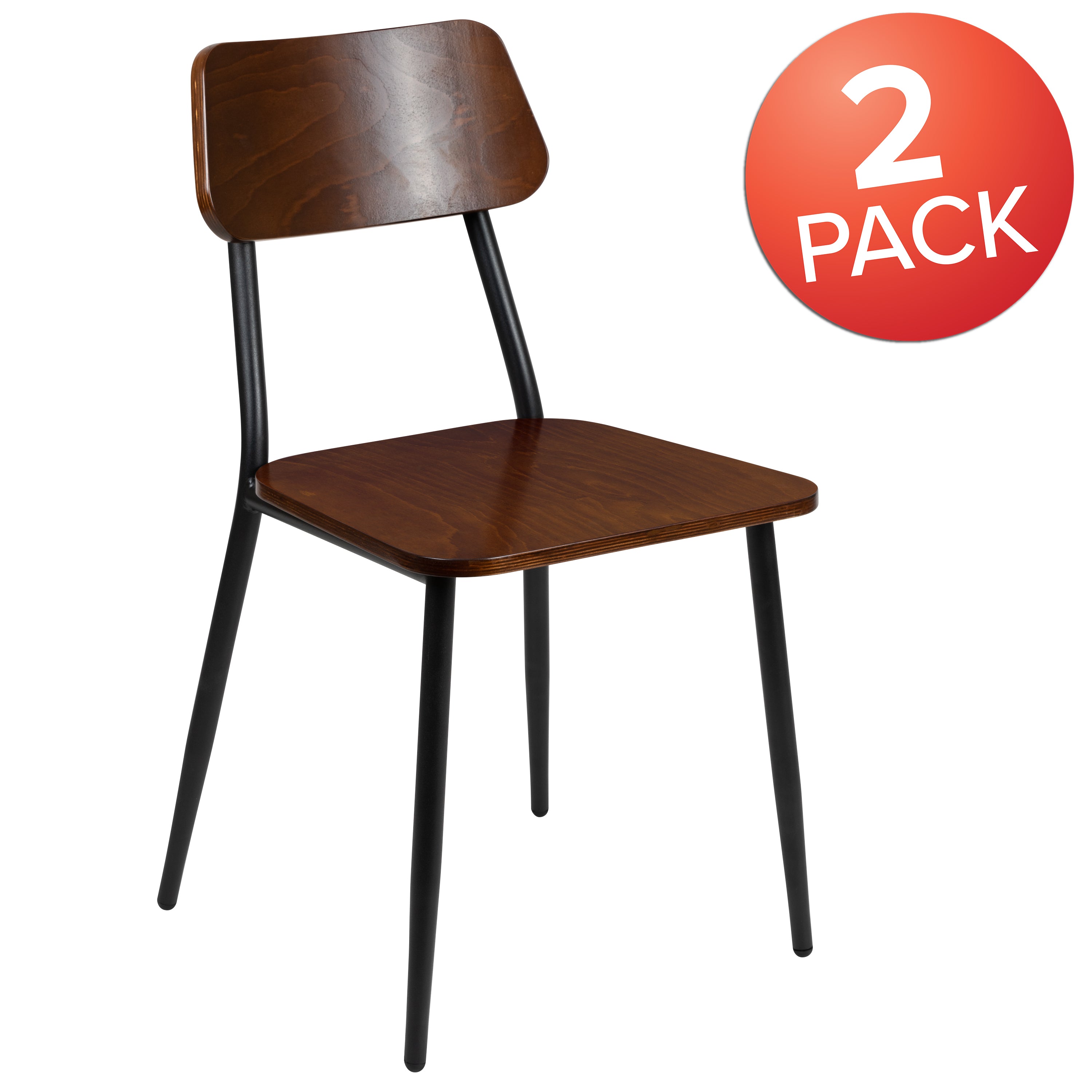 Lincoln Industrial Dining Chair with Gunmetal Steel Frame and Rustic Wood Seat, Set of 2
