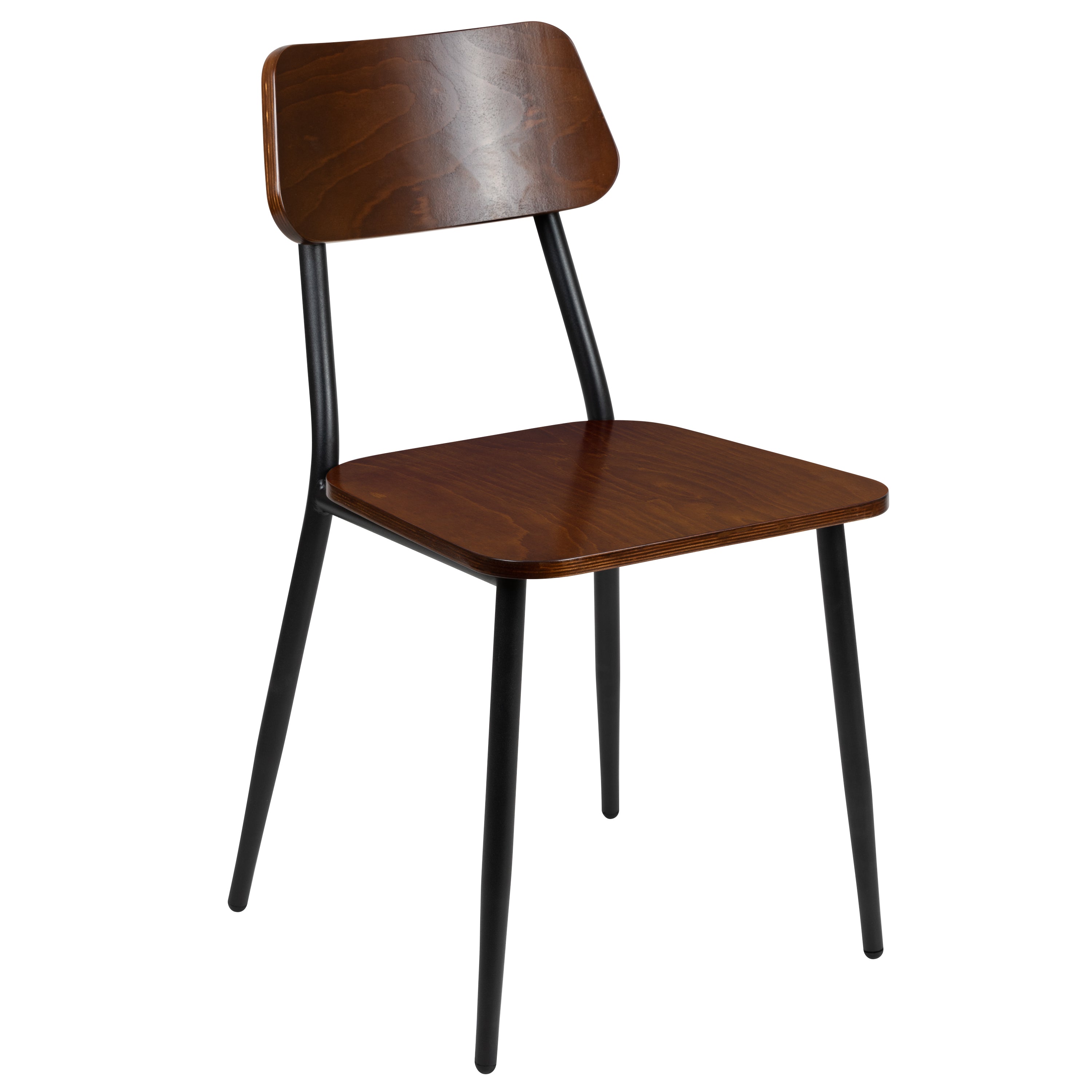 Lincoln Industrial Dining Chair with Gunmetal Steel Frame and Rustic Wood Seat, Set of 2
