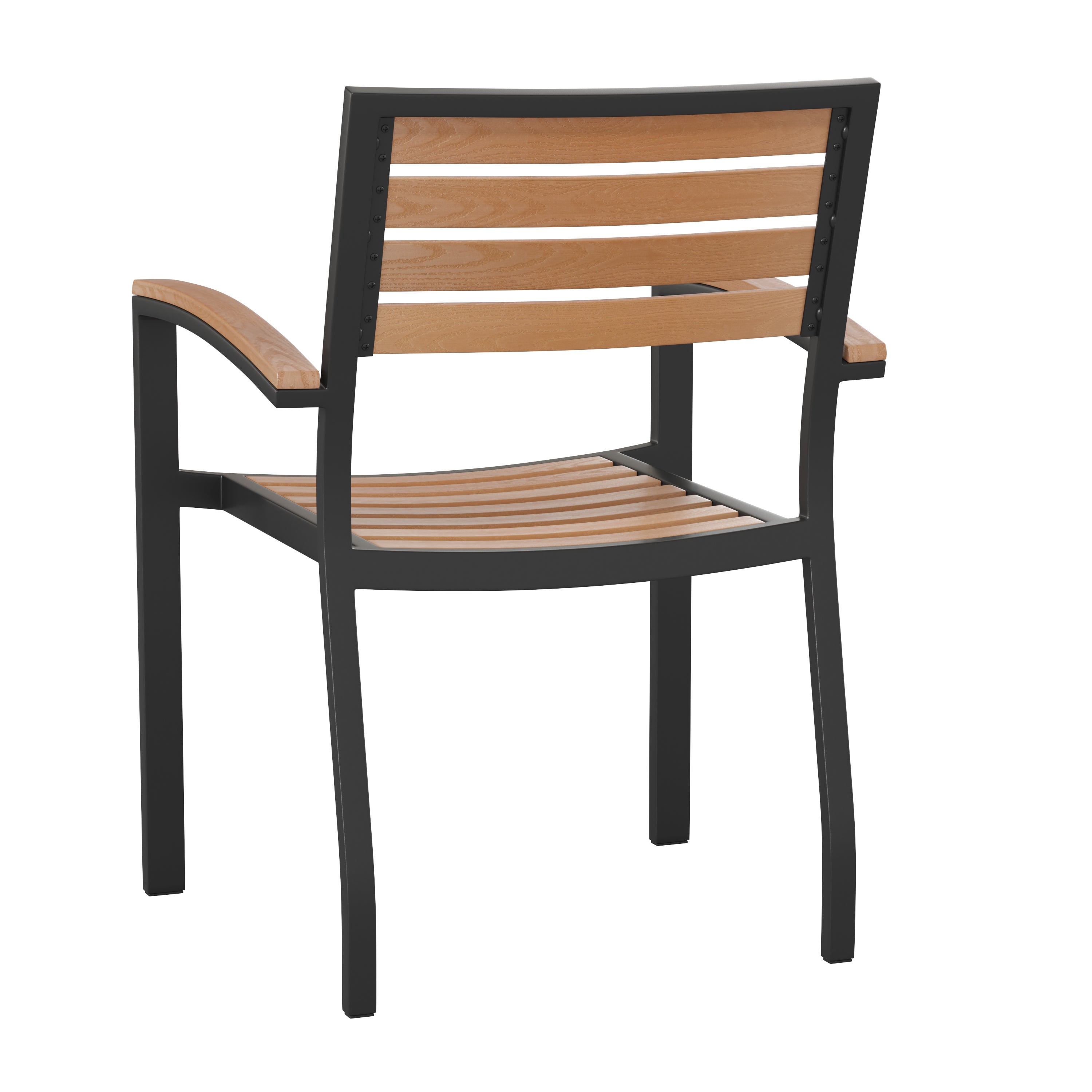 Lark Outdoor Stackable Faux Teak Side Chair - Commercial Grade Black Aluminum Patio Chair with Synthetic Teak Slats - Set of 2