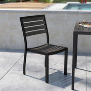 Lark Outdoor Stackable Side Chair with Gray Wash Faux Teak Poly Slats, Set of 2