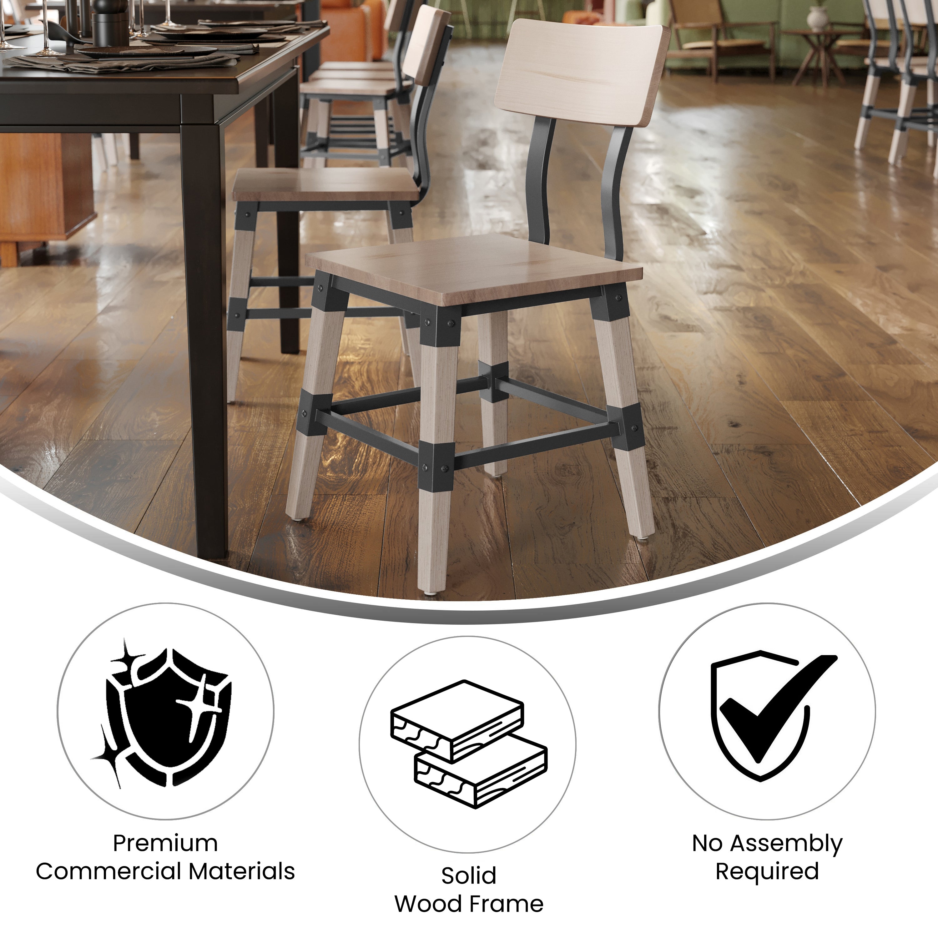Jackson 2 Pack Commercial Grade Rustic Antique White Industrial Wood Dining Chair