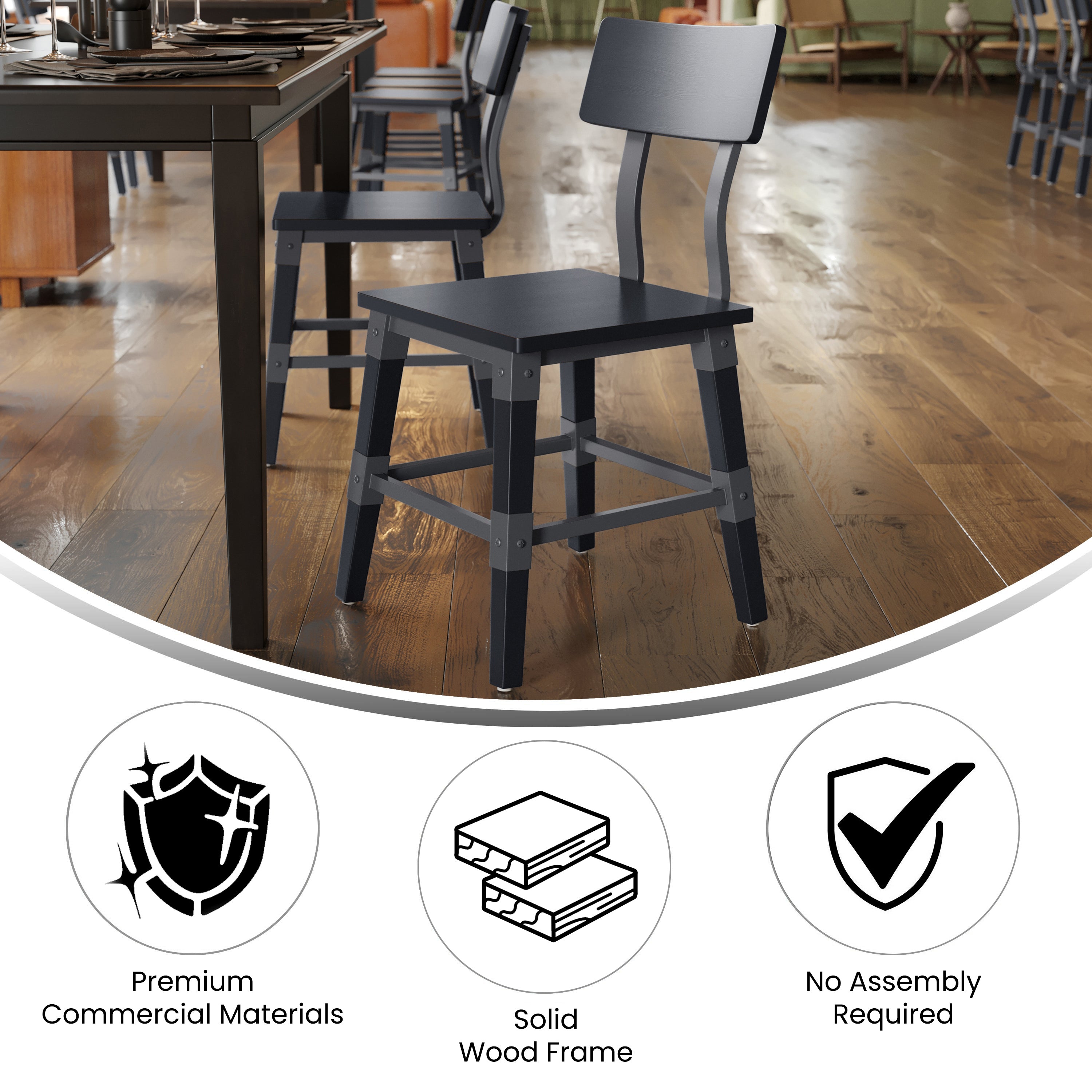 Jackson 2 Pack Commercial Grade Rustic Black Industrial Wood Dining Chair