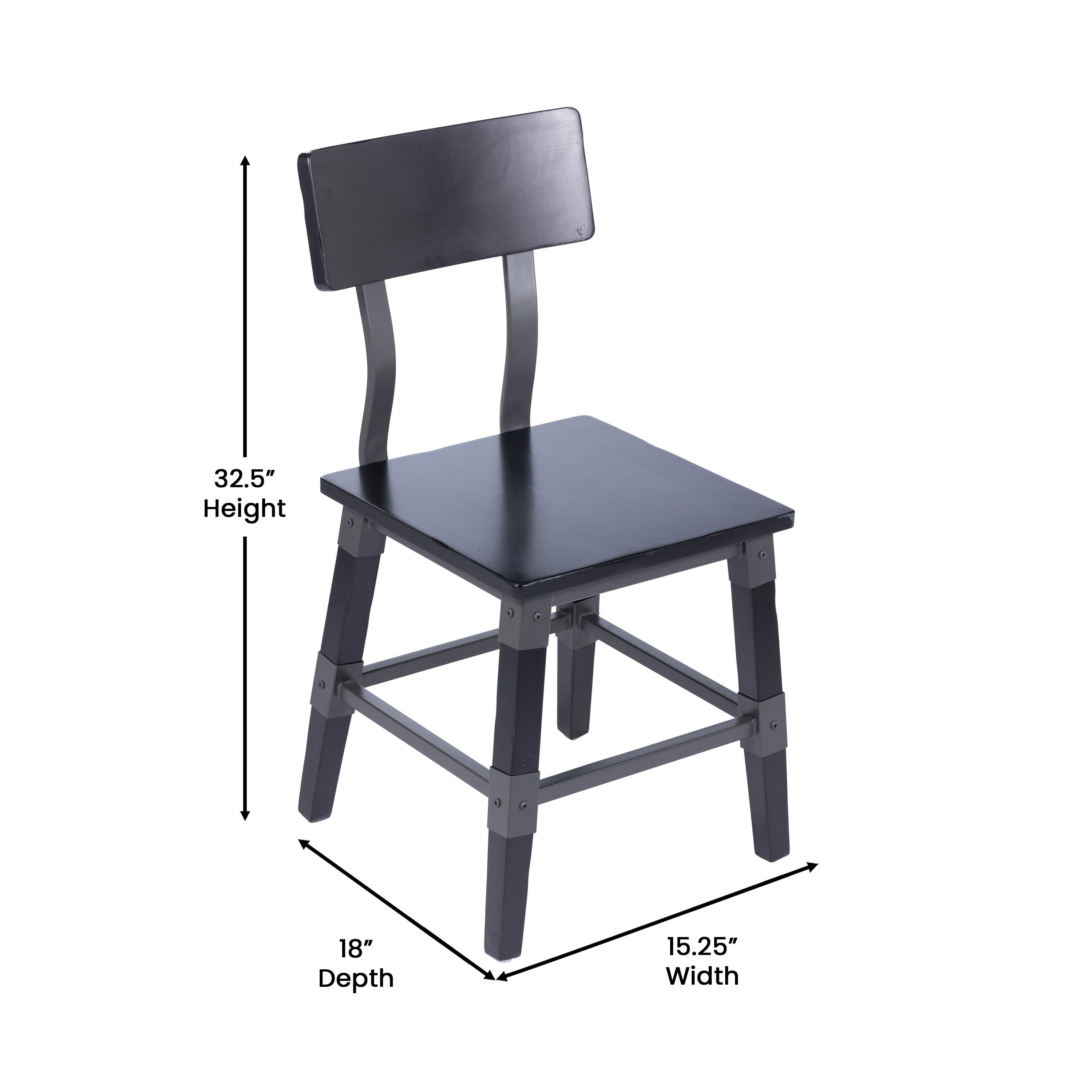 Jackson 2 Pack Commercial Grade Rustic Black Industrial Wood Dining Chair