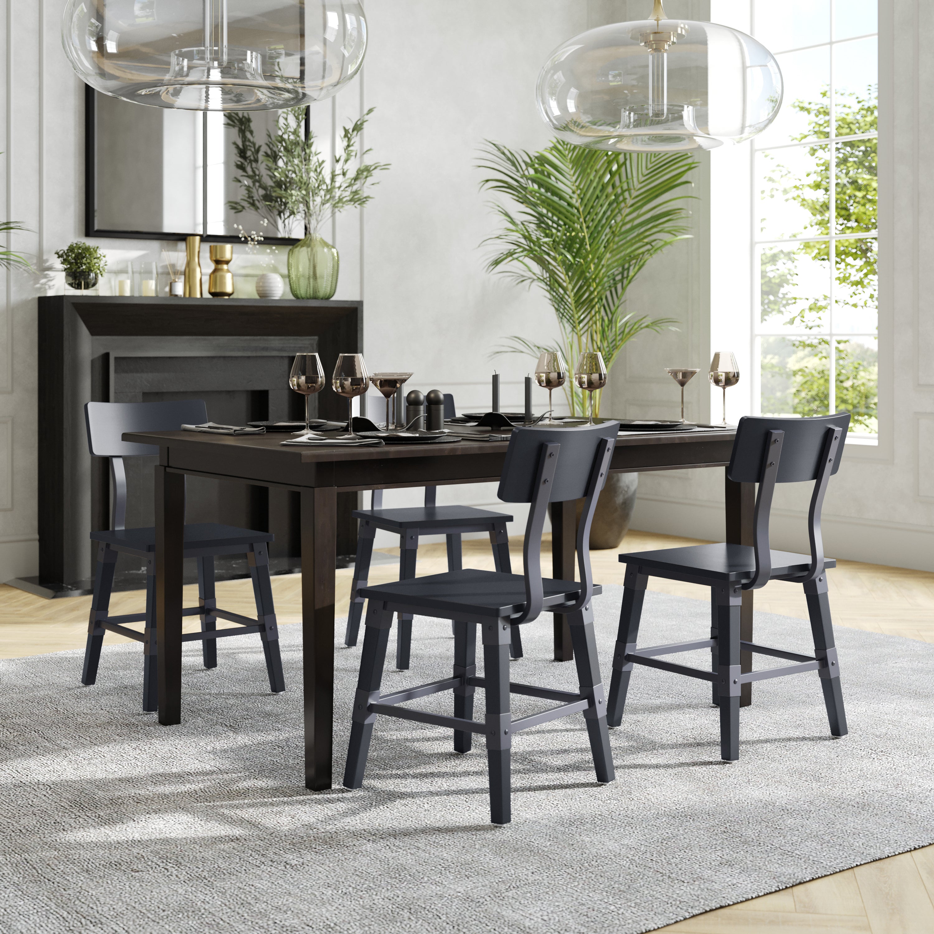 Jackson 2 Pack Commercial Grade Rustic Black Industrial Wood Dining Chair