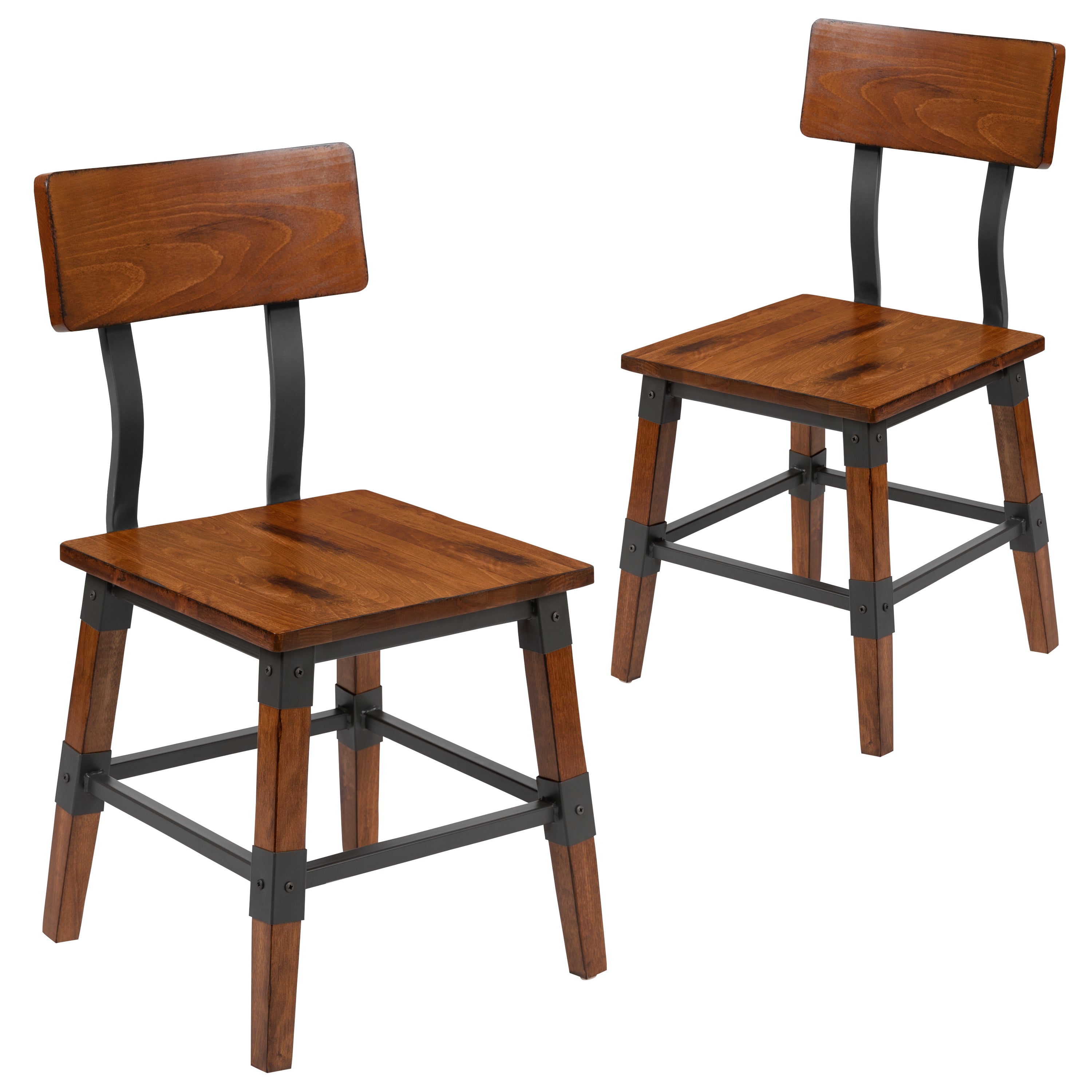 Jackson 2 Pack Rustic Antique Walnut Industrial Wood Dining Chair