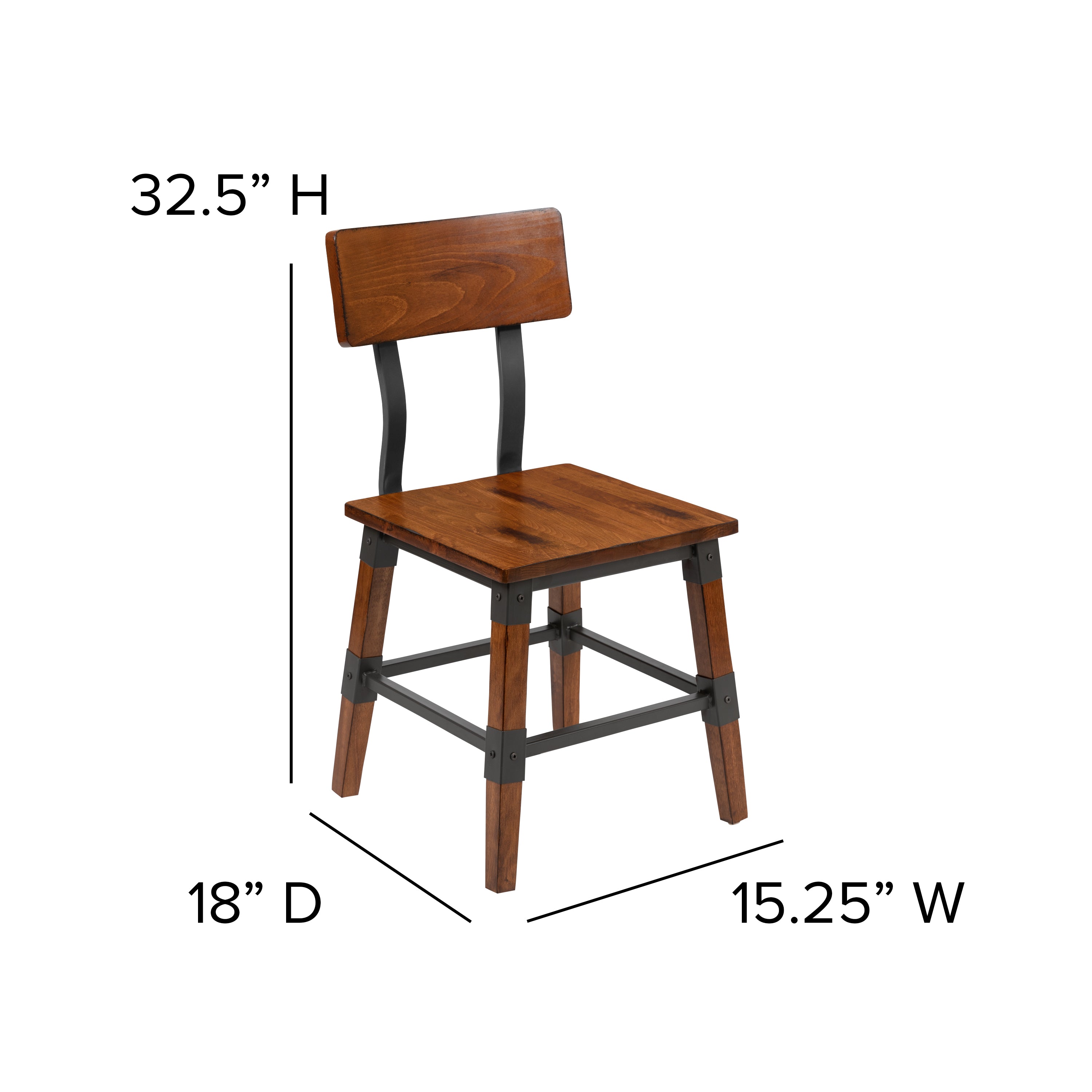 Jackson 2 Pack Rustic Antique Walnut Industrial Wood Dining Chair