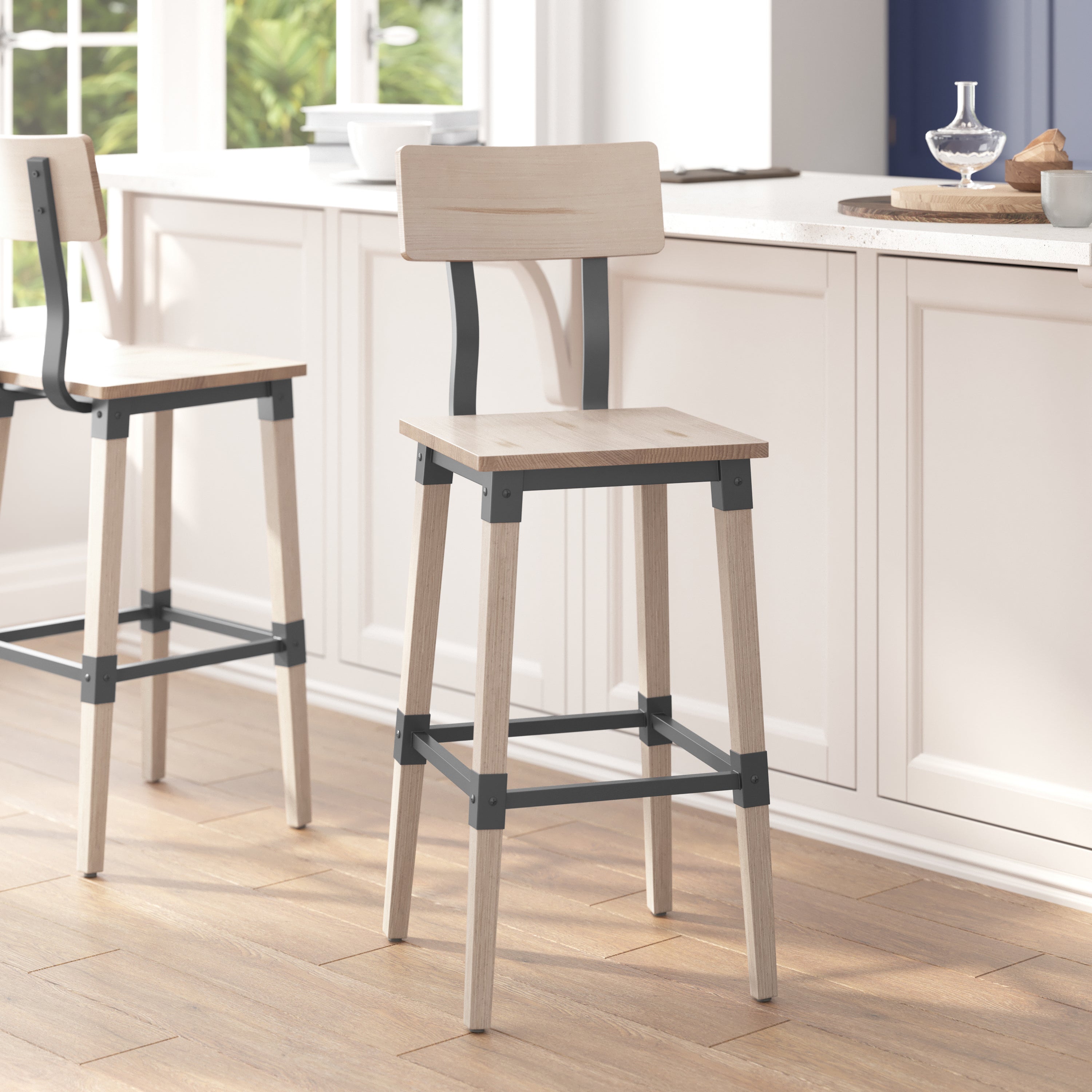 Jackson 2 Pack Commercial Grade Rustic Antique White Industrial Wood Dining Barstool