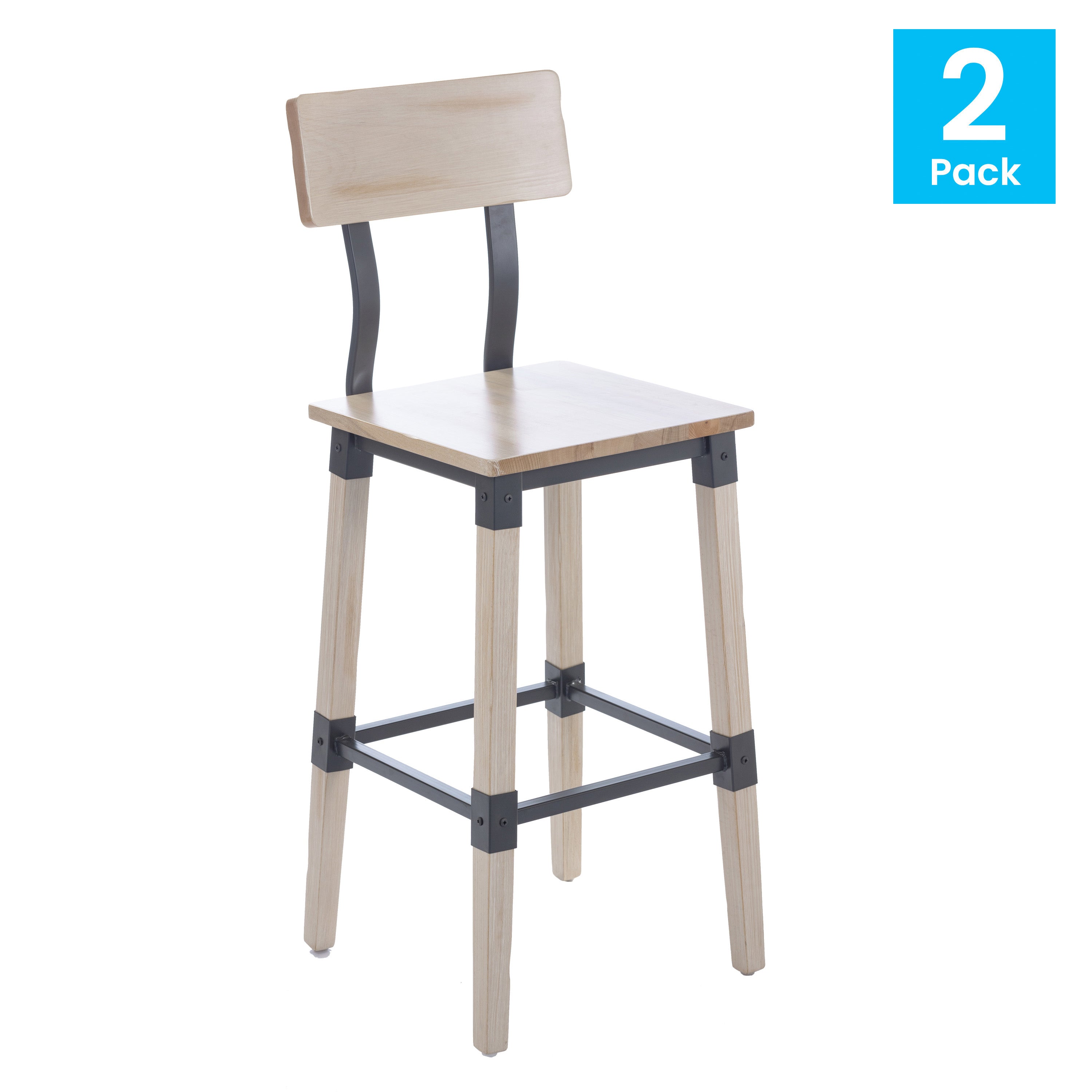 Jackson 2 Pack Commercial Grade Rustic Antique White Industrial Wood Dining Barstool