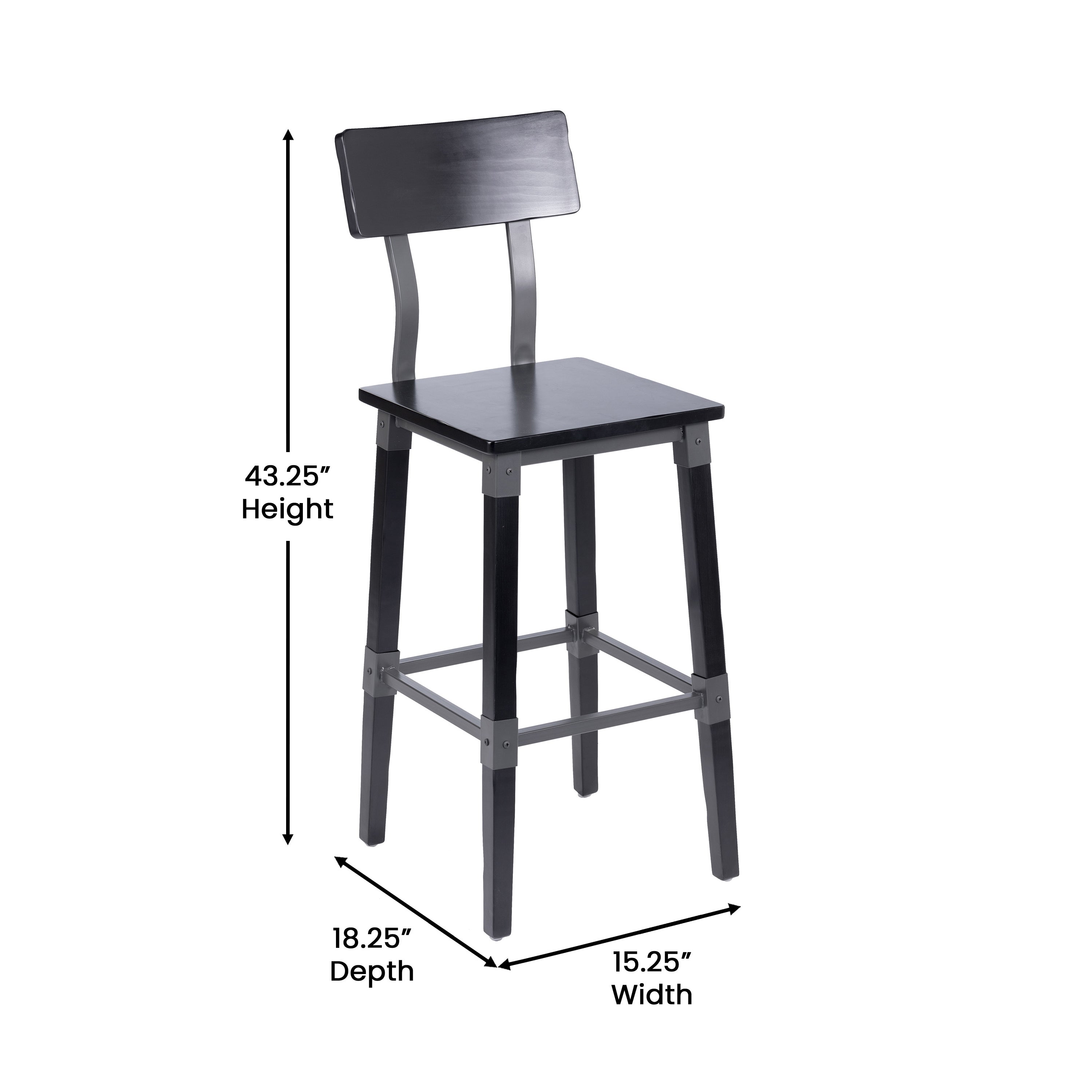 Jackson 2 Pack Commercial Grade Rustic Black Industrial Wood Dining Barstool
