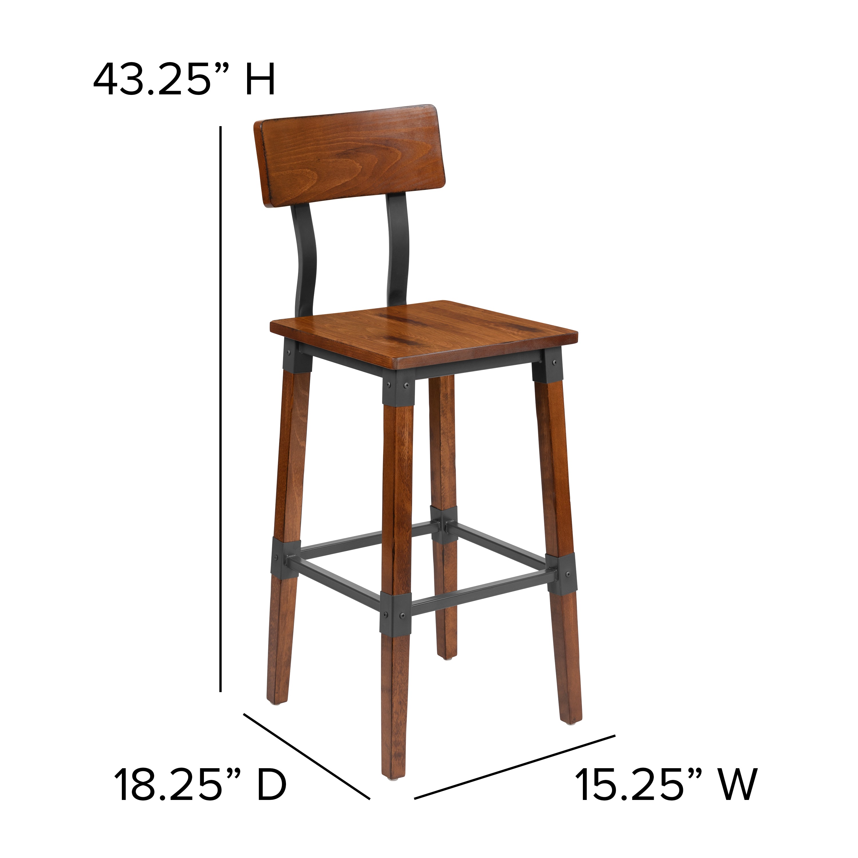 Jackson 2 Pack Rustic Antique Walnut Industrial Wood Dining Barstool