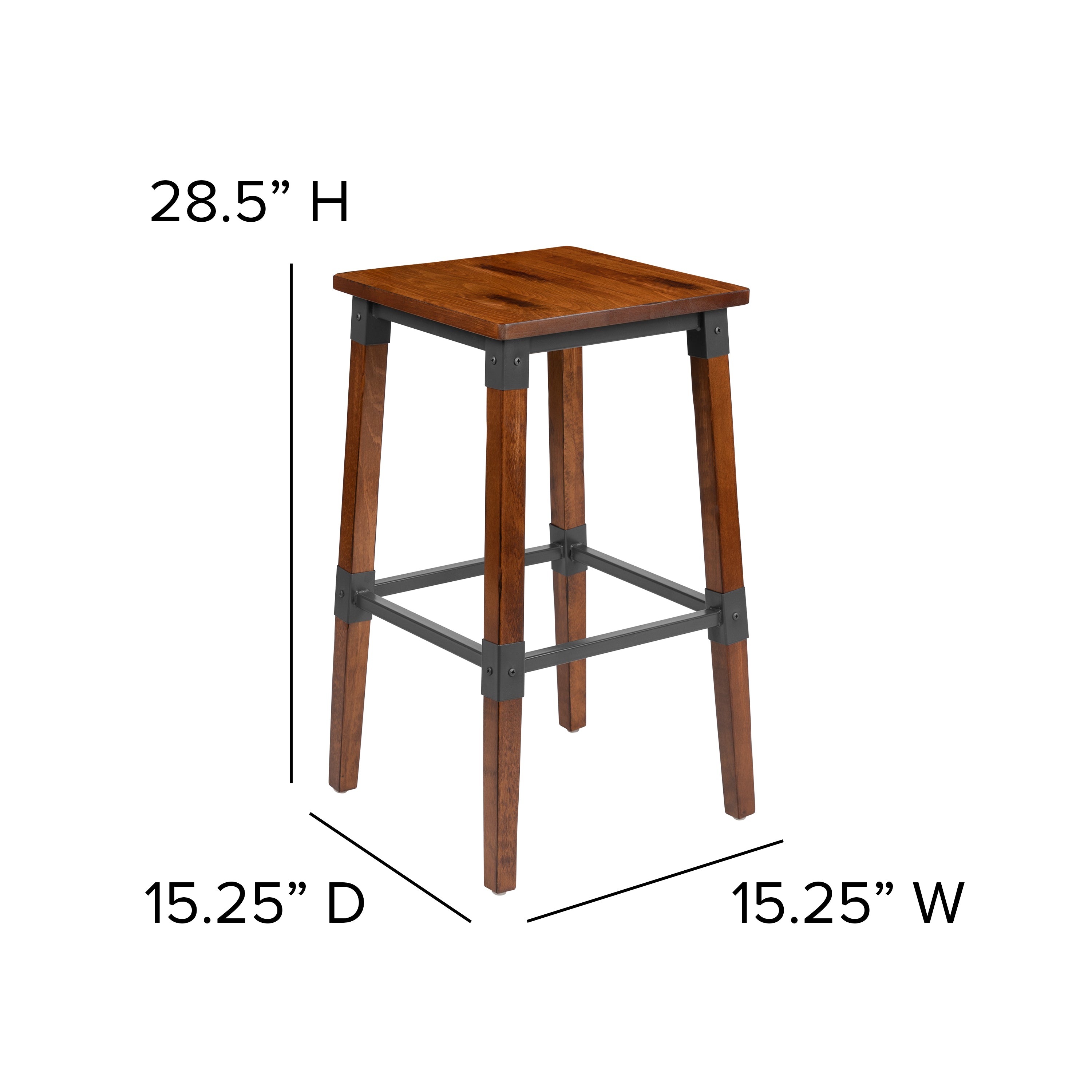 Jackson 2 Pack Rustic Antique Walnut Industrial Wood Dining Backless Barstool