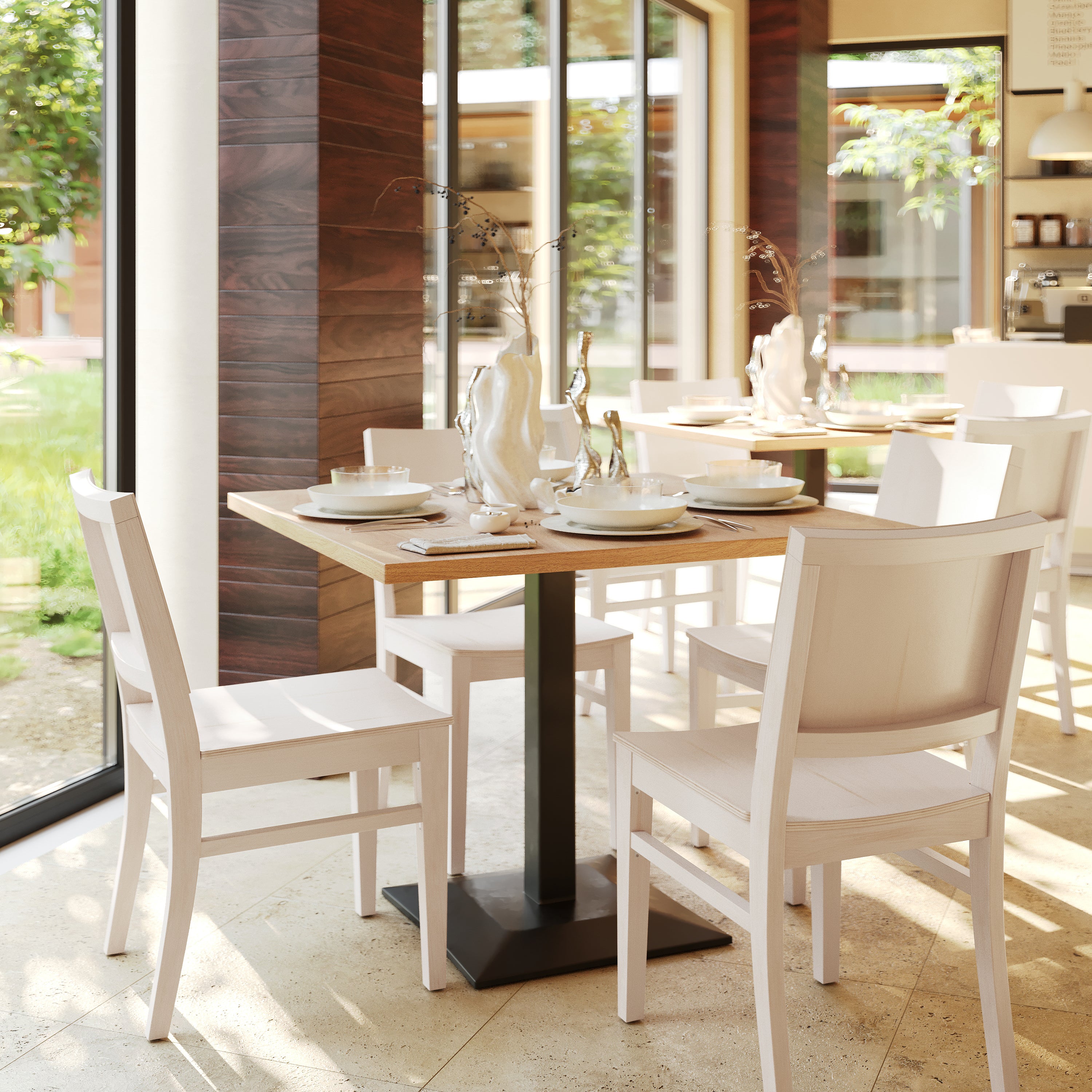 2 Pack Naples Commercial Grade Solid Wood Dining Chairs with Curved Backrests and Antique White Finish