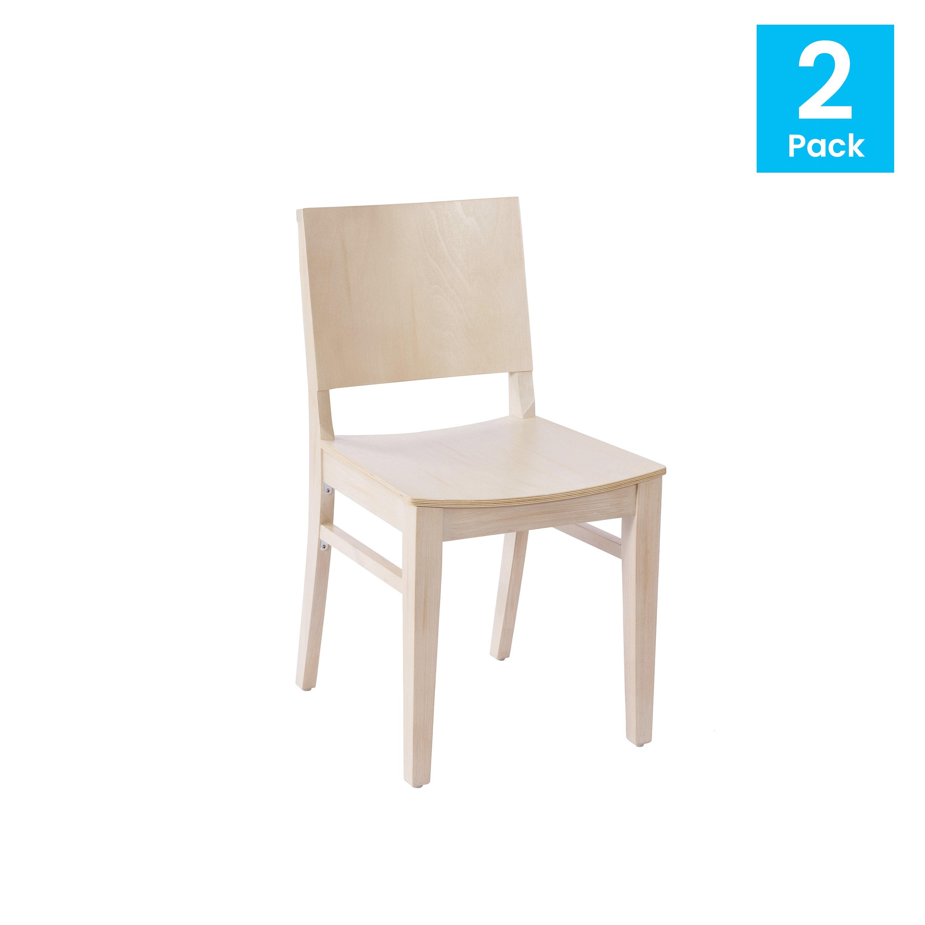 2 Pack Naples Commercial Grade Solid Wood Dining Chairs with Curved Backrests and Antique White Finish
