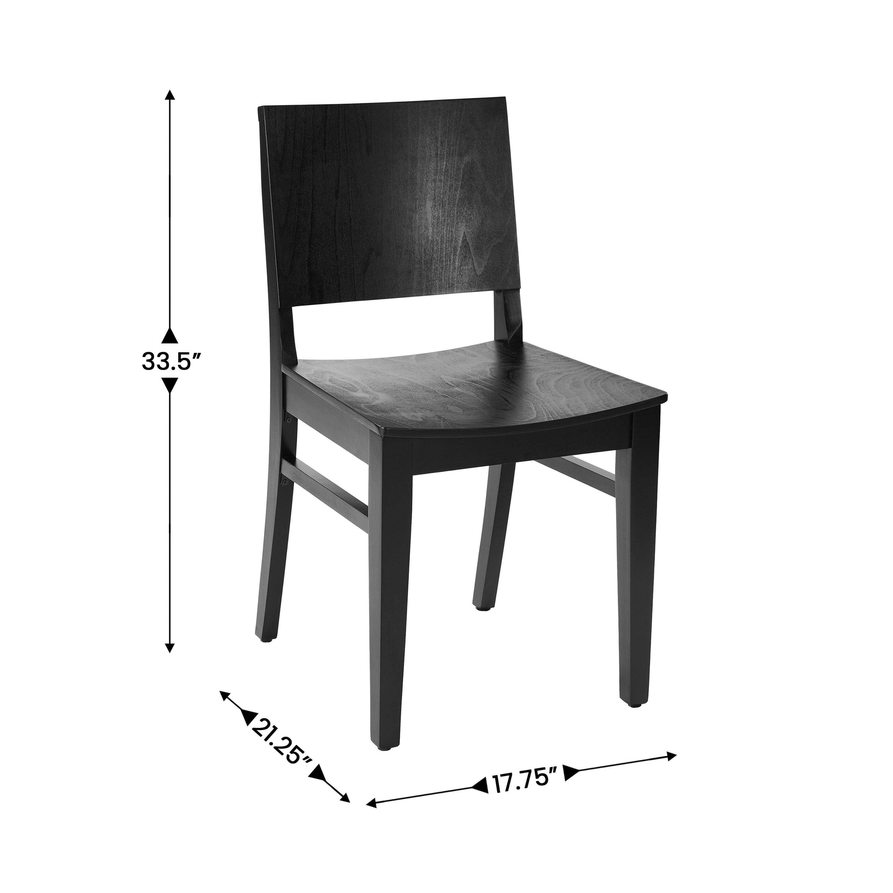 2 Pack Naples Commercial Grade Solid Wood Dining Chairs with Curved Backrests and Black Finish