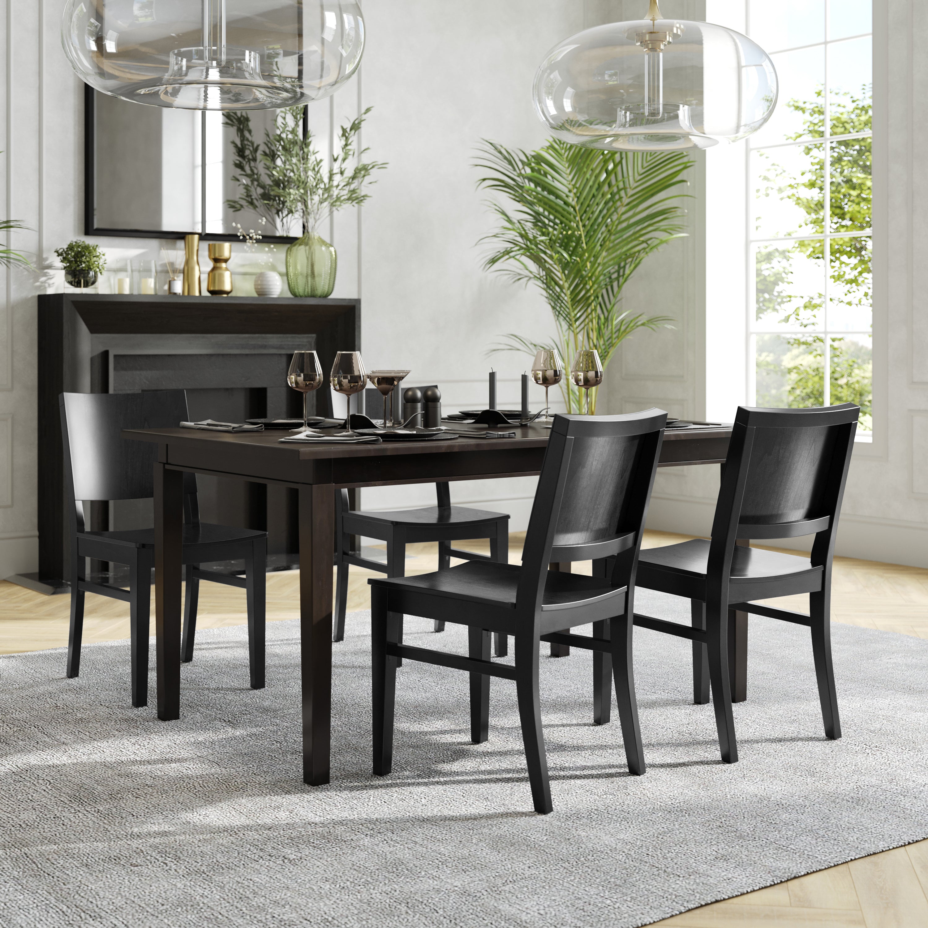 2 Pack Naples Commercial Grade Solid Wood Dining Chairs with Curved Backrests and Black Finish