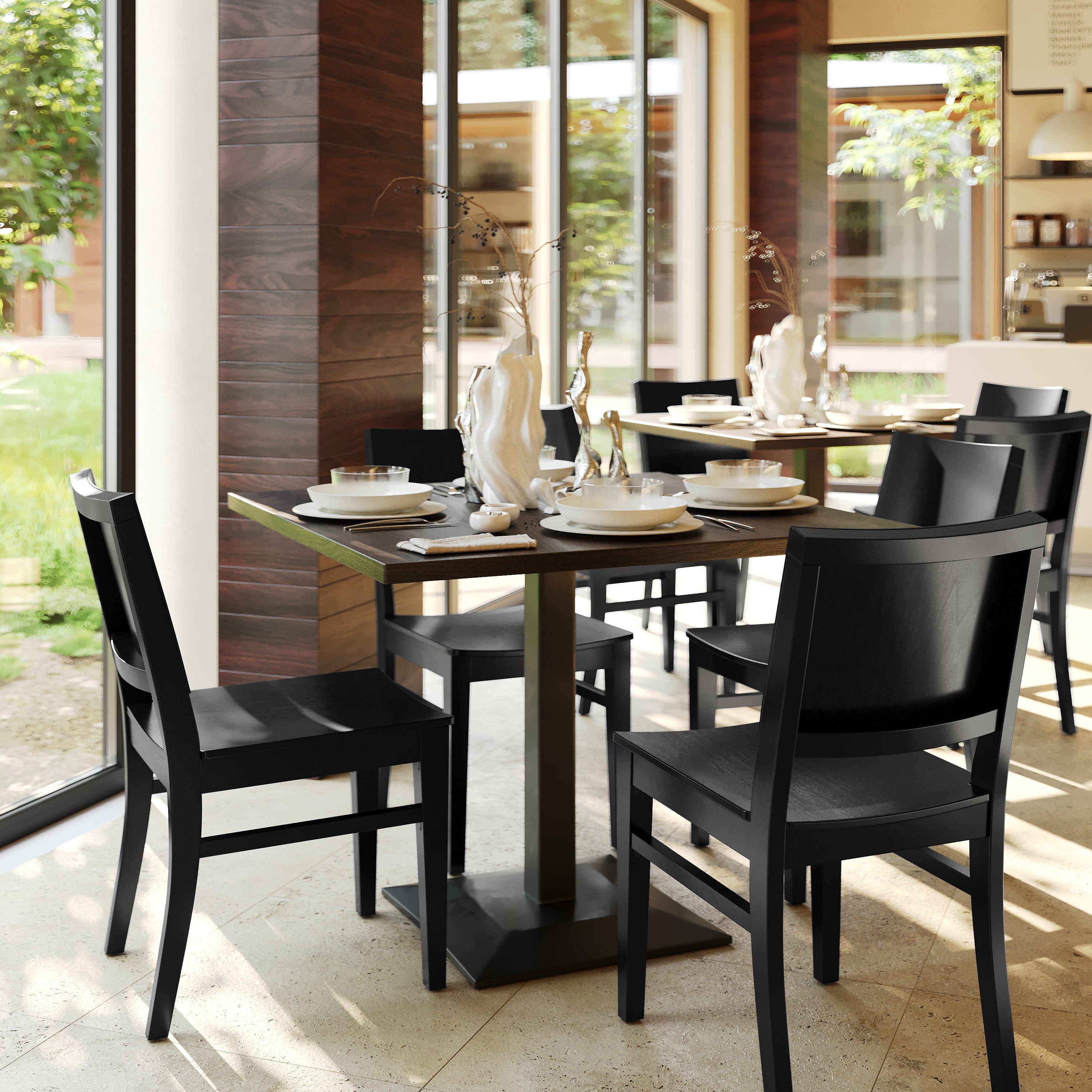 2 Pack Naples Commercial Grade Solid Wood Dining Chairs with Curved Backrests and Black Finish