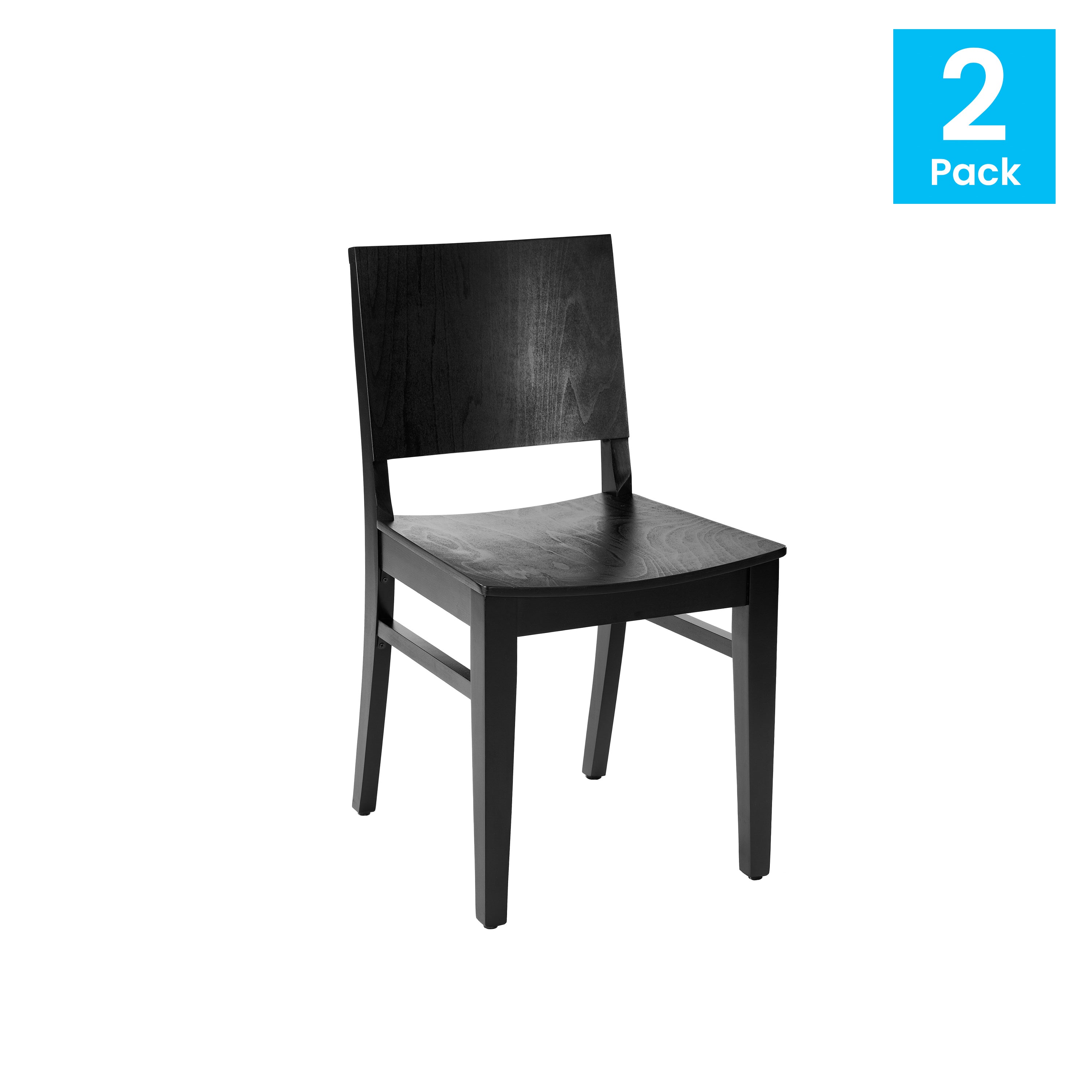 2 Pack Naples Commercial Grade Solid Wood Dining Chairs with Curved Backrests and Black Finish