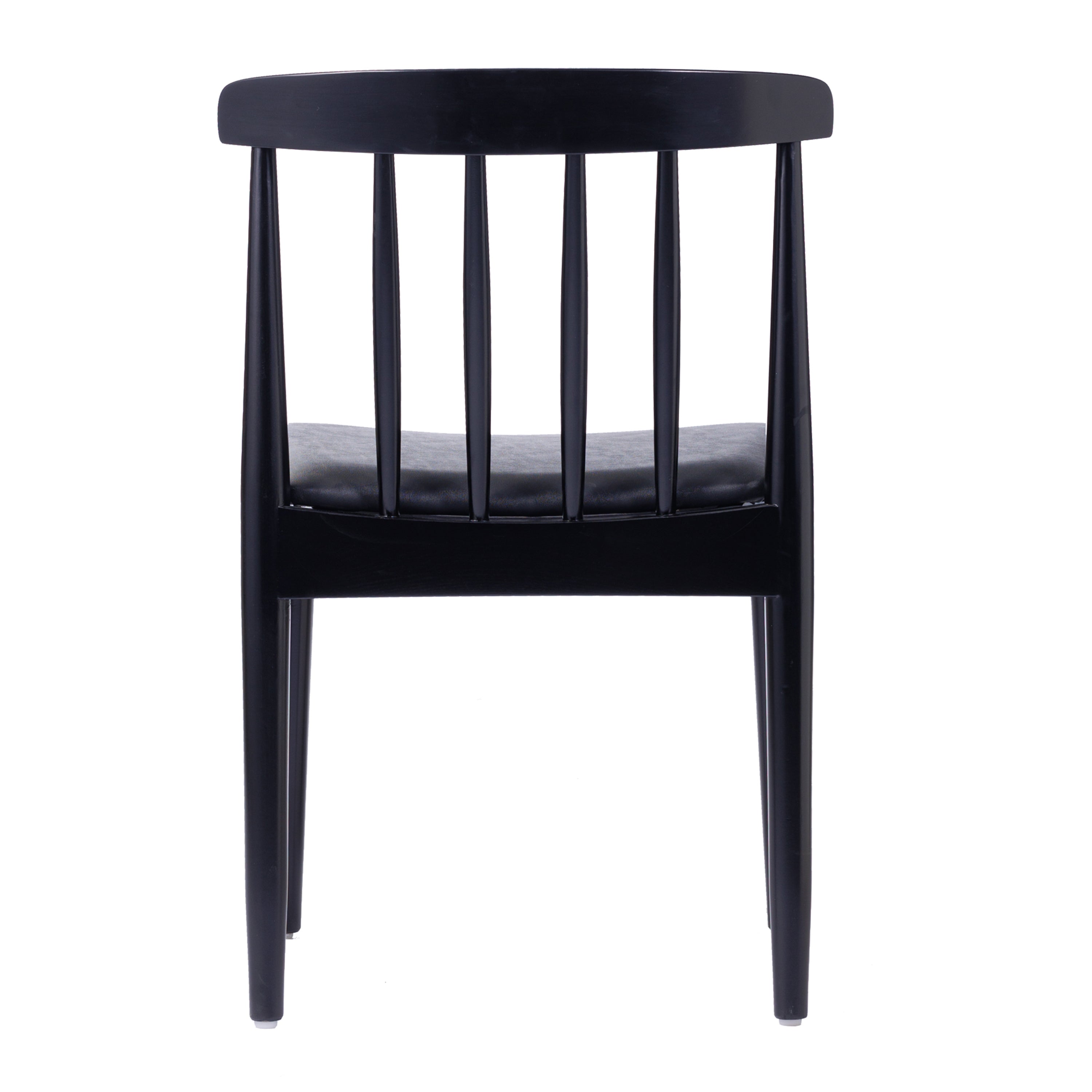 Chester Set of 2 Commercial Grade Solid Wood Black Dining Chairs with Curved Spindle Backrests and Black Vinyl Seats