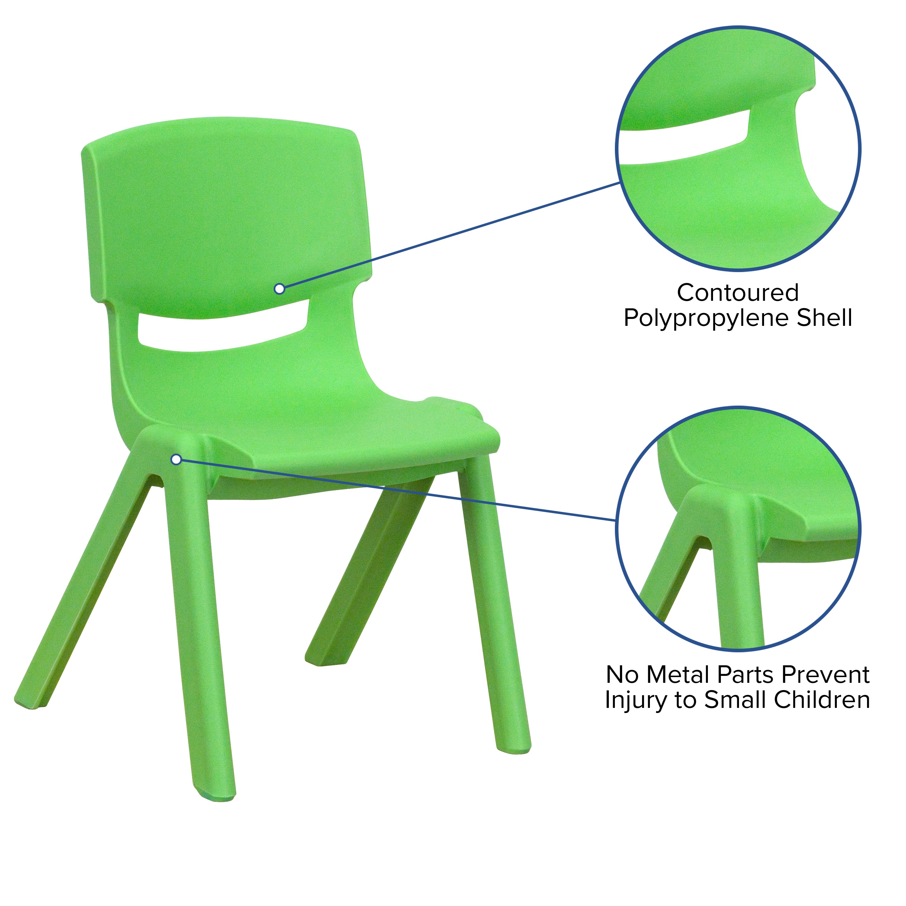 Whitney 2 Pack Green Plastic Stackable School Chair with 12" Seat Height