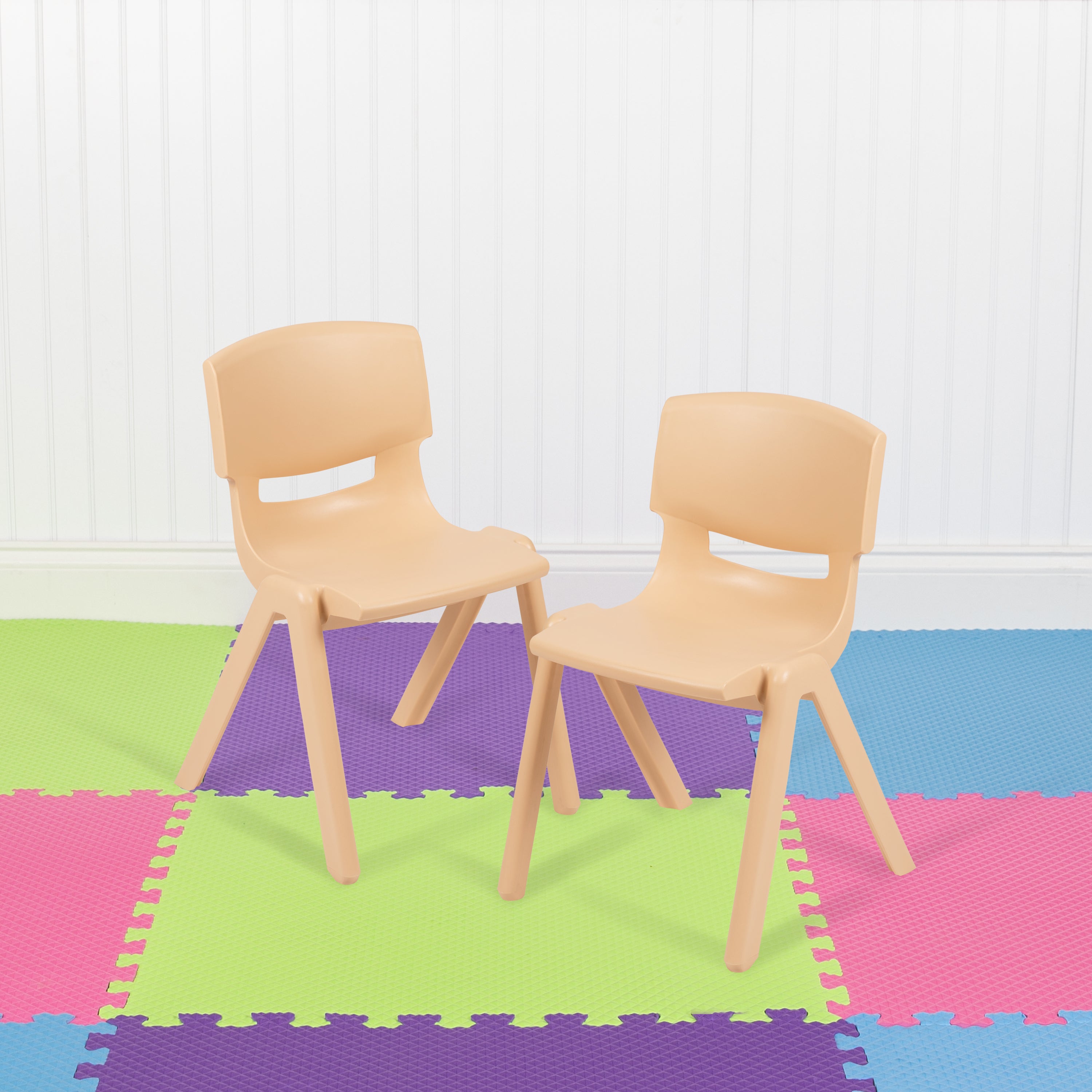 Whitney 2 Pack Natural Plastic Stackable School Chair with 12" Seat Height