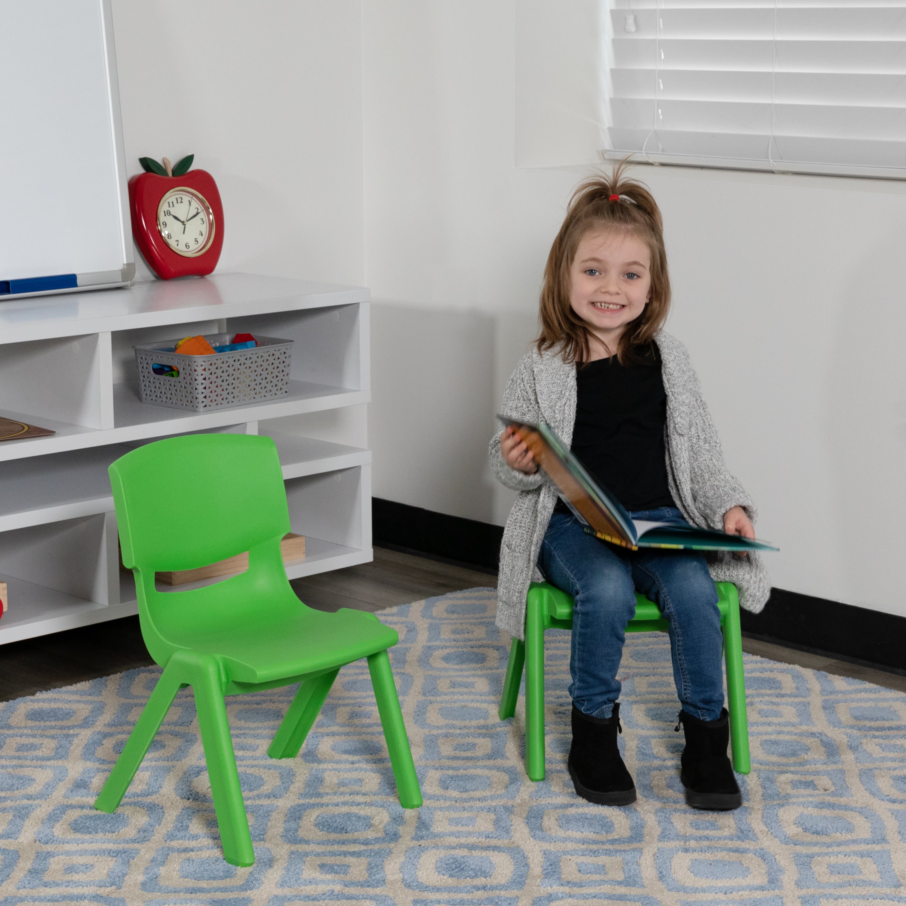 Whitney 2 Pack Green Plastic Stackable School Chair with 10.5'' Seat Height